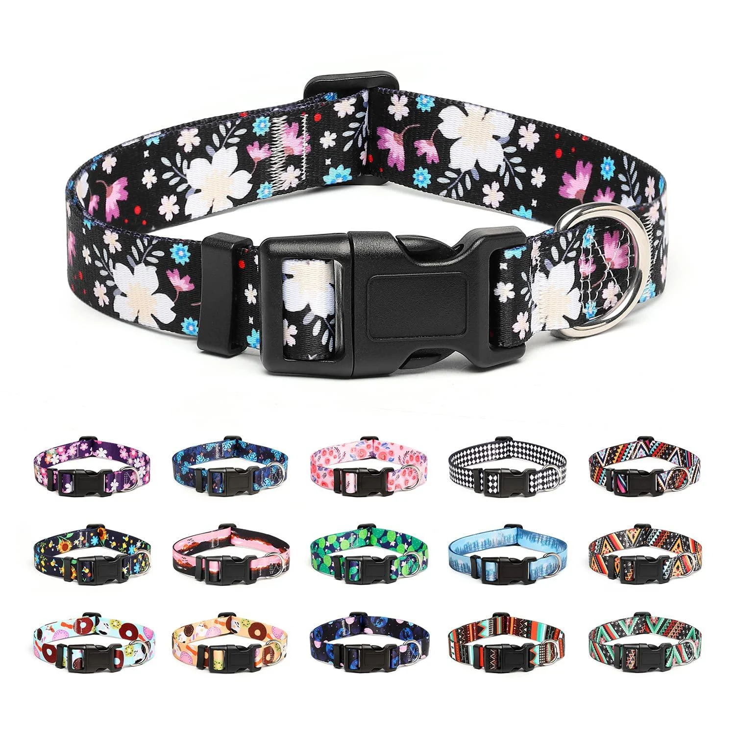 Mercano dog collar adjustable soft nylon comfort & robust patterned dog collar for small medium -sized dog puppies cats (s flower white) s flower white