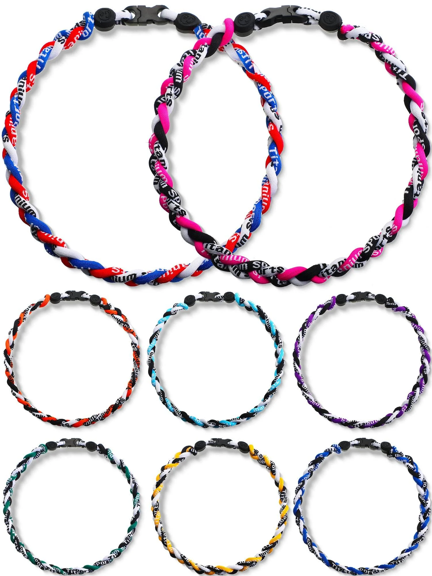 MTLEE 8 Pieces 18 Inches 3 Braided Rope Tornado Necklace Multiple Colors Braided Baseball Necklaces