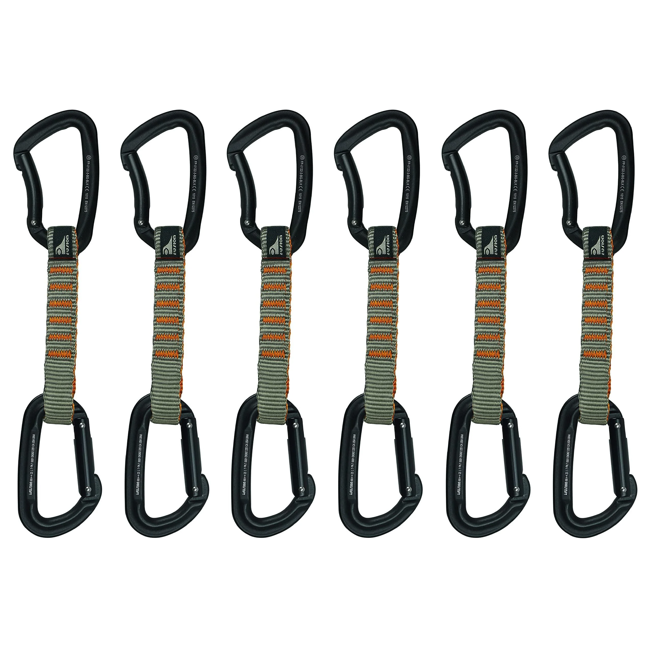 Fusion Climb 6-Pack 11cm Quickdraw Set with Contigua Blue Straight Gate Carabiner/Techno Zoom Apple Green Bent Gate Carabiner,One Size