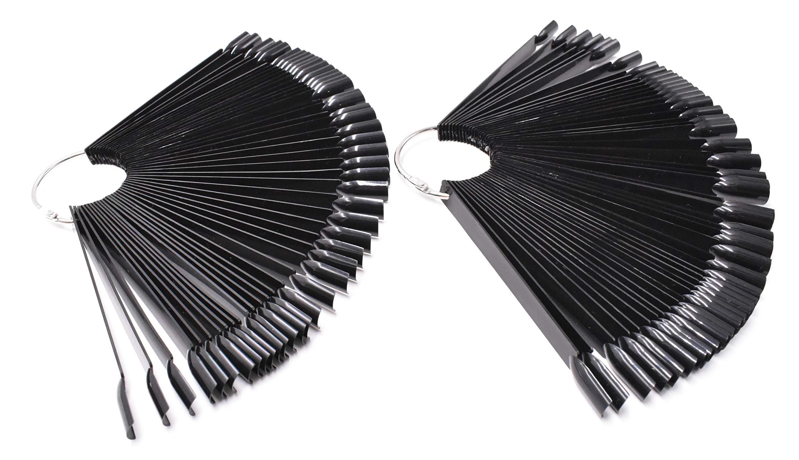 2 Sets 100 Tips Fan Shape Plastic Nail Art Tips Display Polish Board Display Practice Sticks with Metal Split Ring Holder (Black) - Art&Beauty