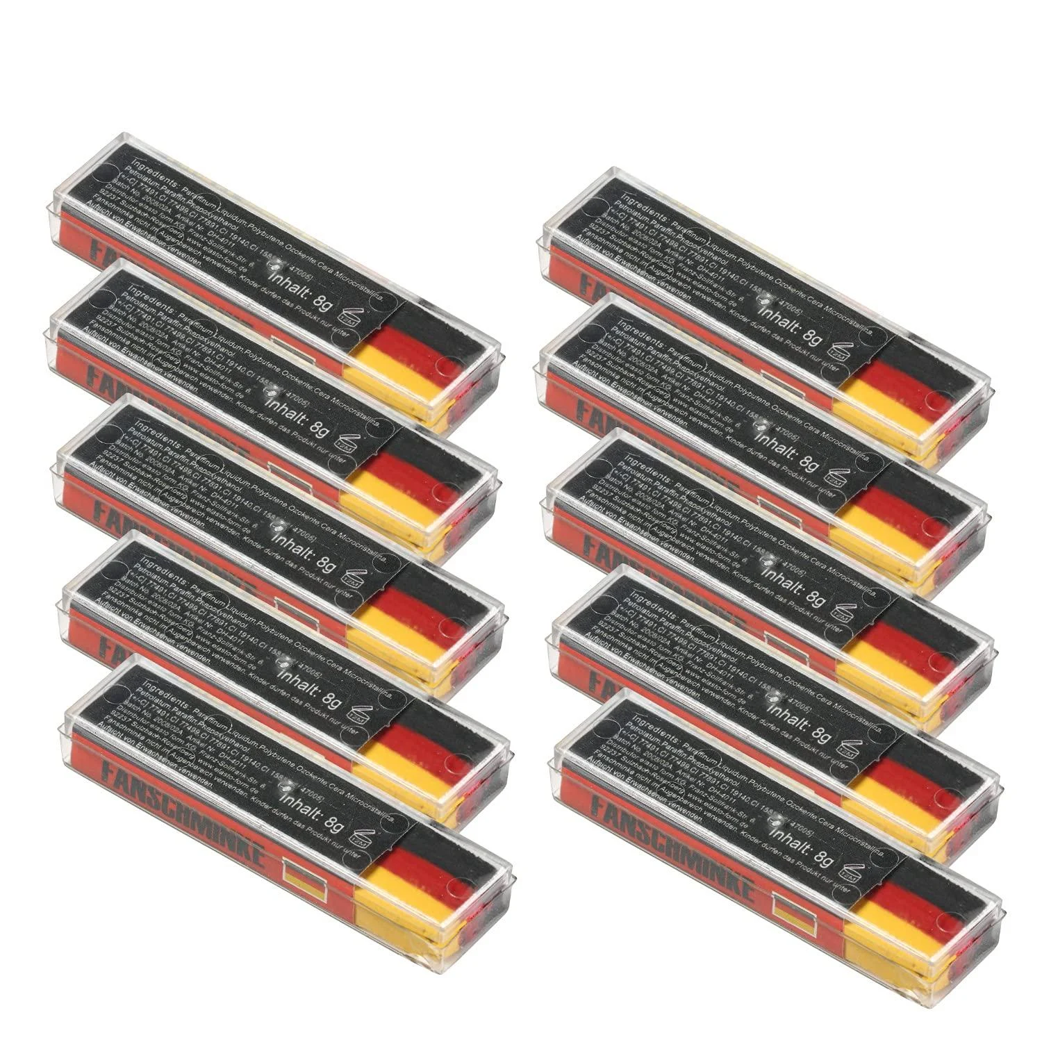 elasto form 10x fan make-up washable Germany - EM 2024 - make-up pencil fan colours make-up black-red-gold