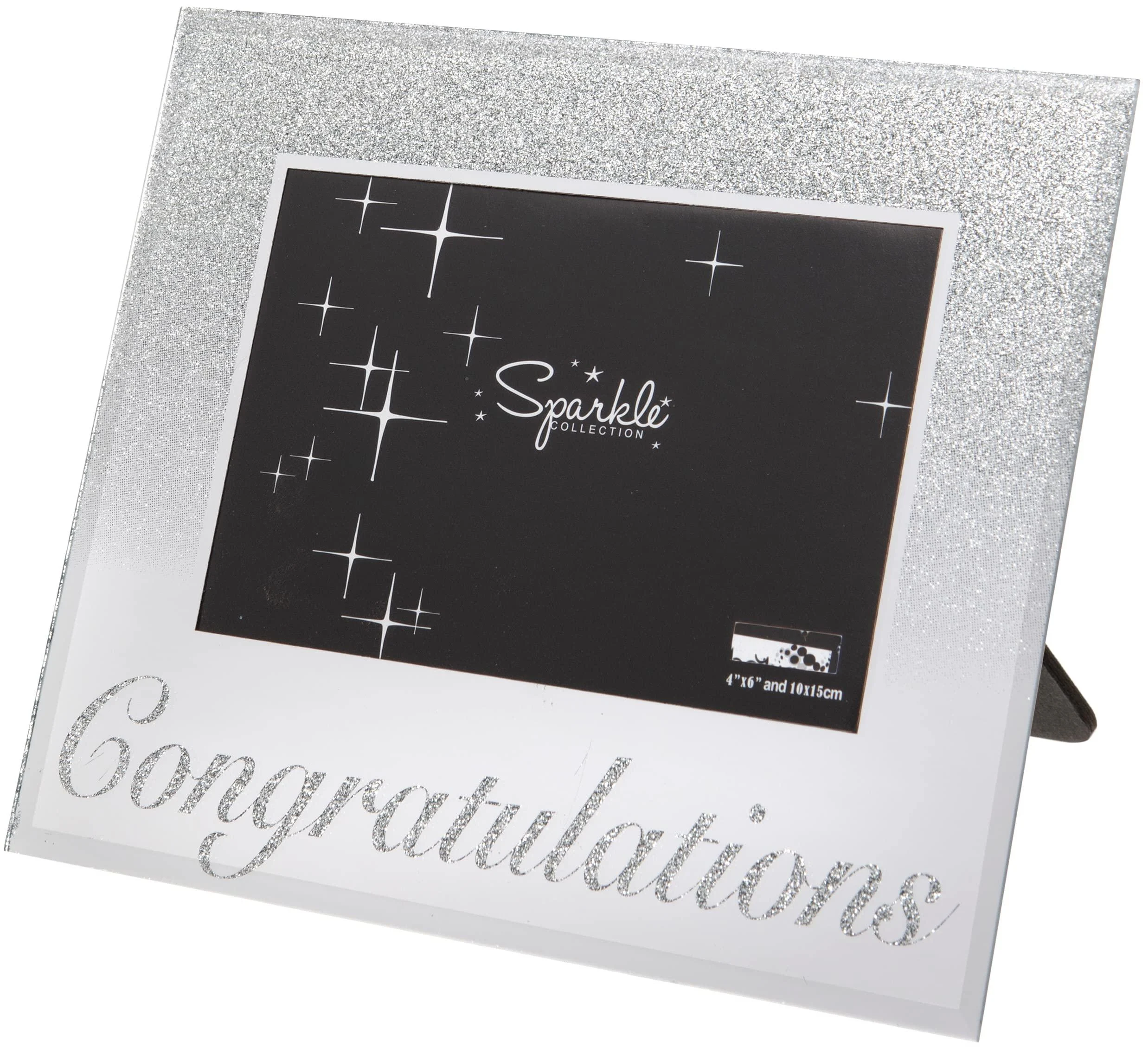 Maturi Silver Glitter Photo Frame Mirrored 6 x 4 Inch Congratulations Gift