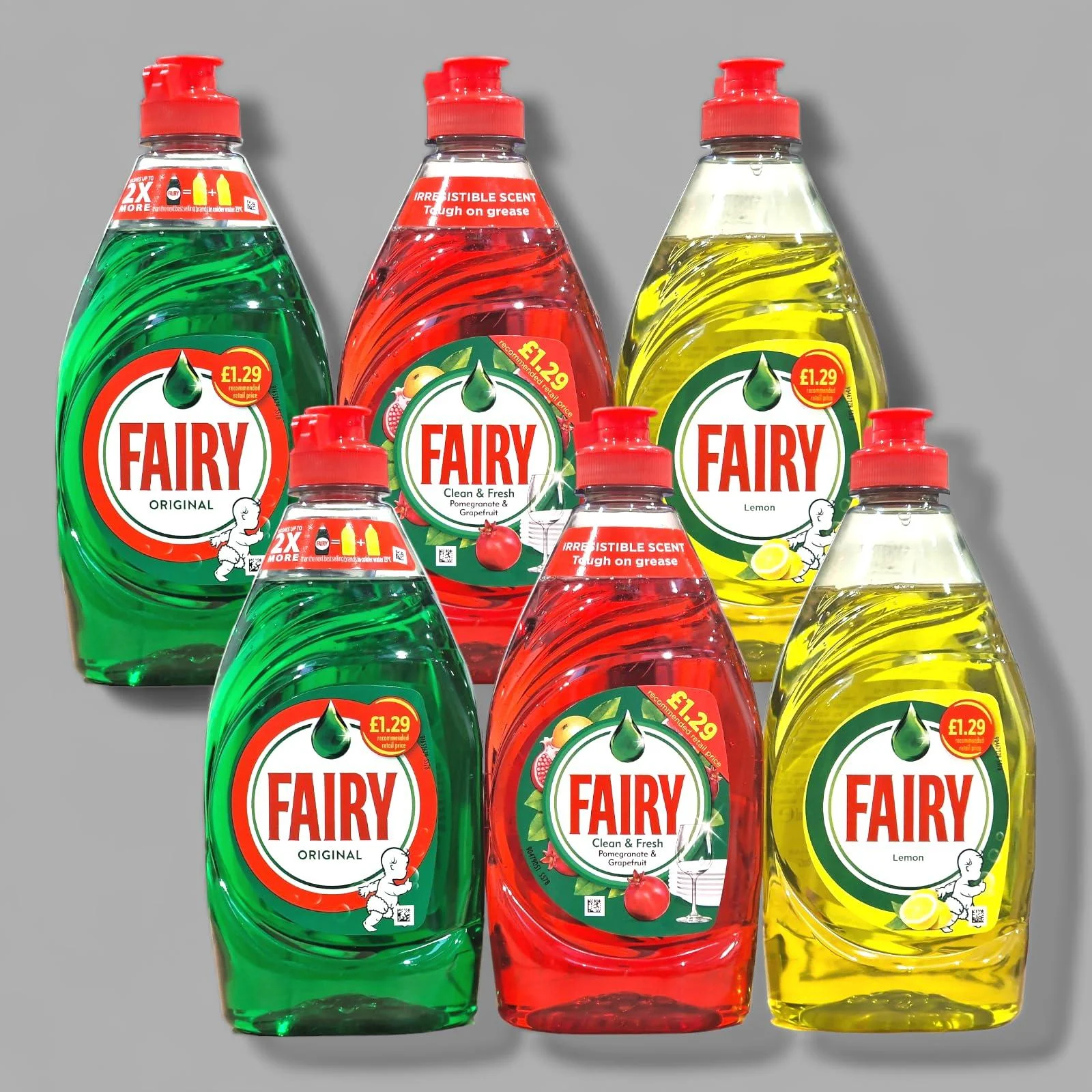 Fairy Washing Up Liquid 320ml - 2 x Original 2 x Pomegranate 2 x Lemon