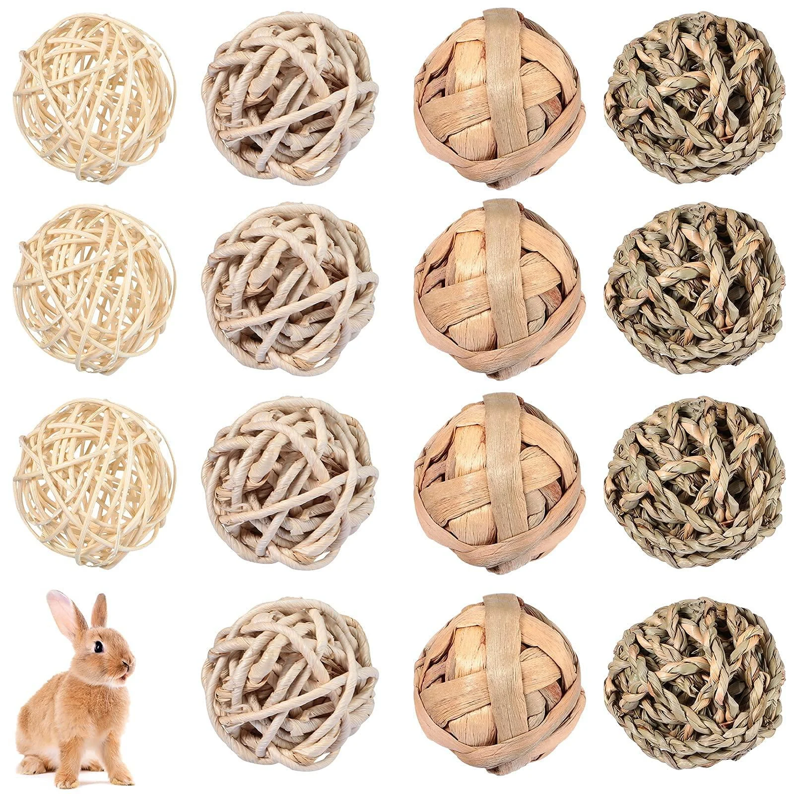 15 Pieces Small Animal Chew Ball Toy Rolling Activity Play Balls Bunny Treat Ball Grass Ball Pet Cage Accessories for Rabbits Guinea Pigs Chinchilla Teeth Grinding Gnawing Biting Classic Style - Skylety