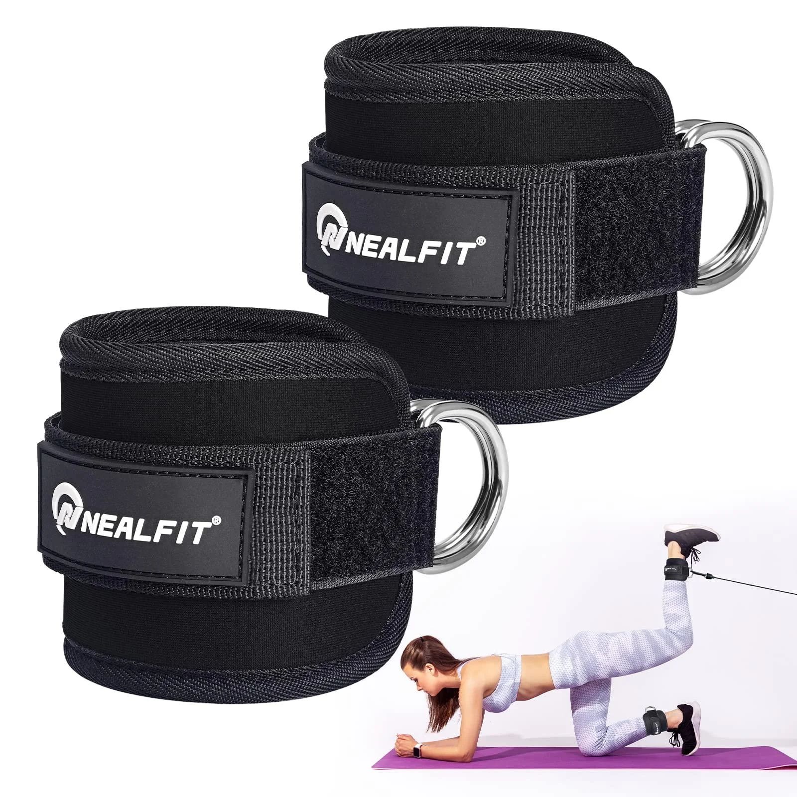 NEALFIT Ankle Strap for Cable Machine, Gym Ankle Cuff for Kickbacks, Leg Extensions, Glute Workouts, Booty Hip Abductors Exercise for Women and Men Black - Single