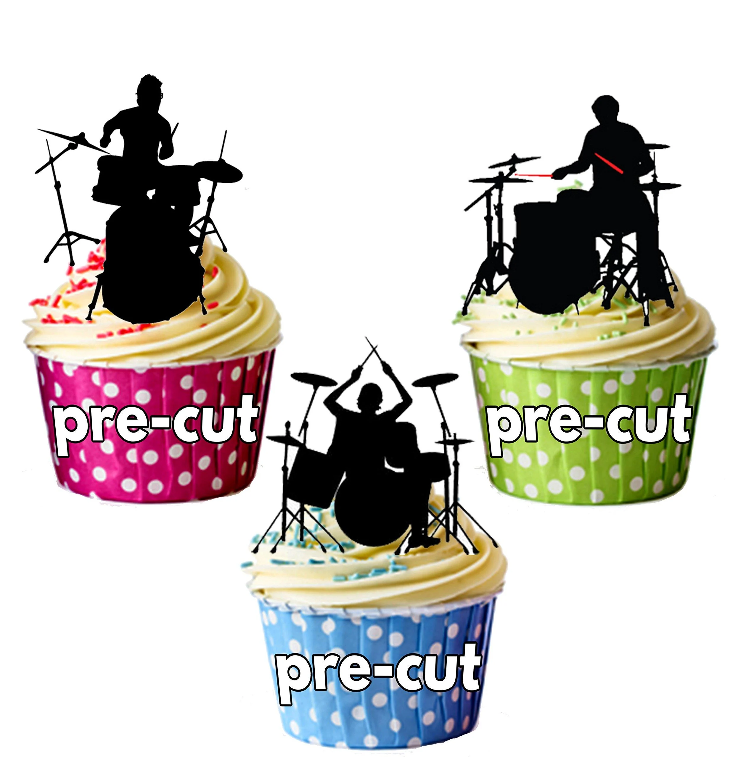 AKGifts Drummer Silhouettes Edible Cake Decorations (Pack of 12)
