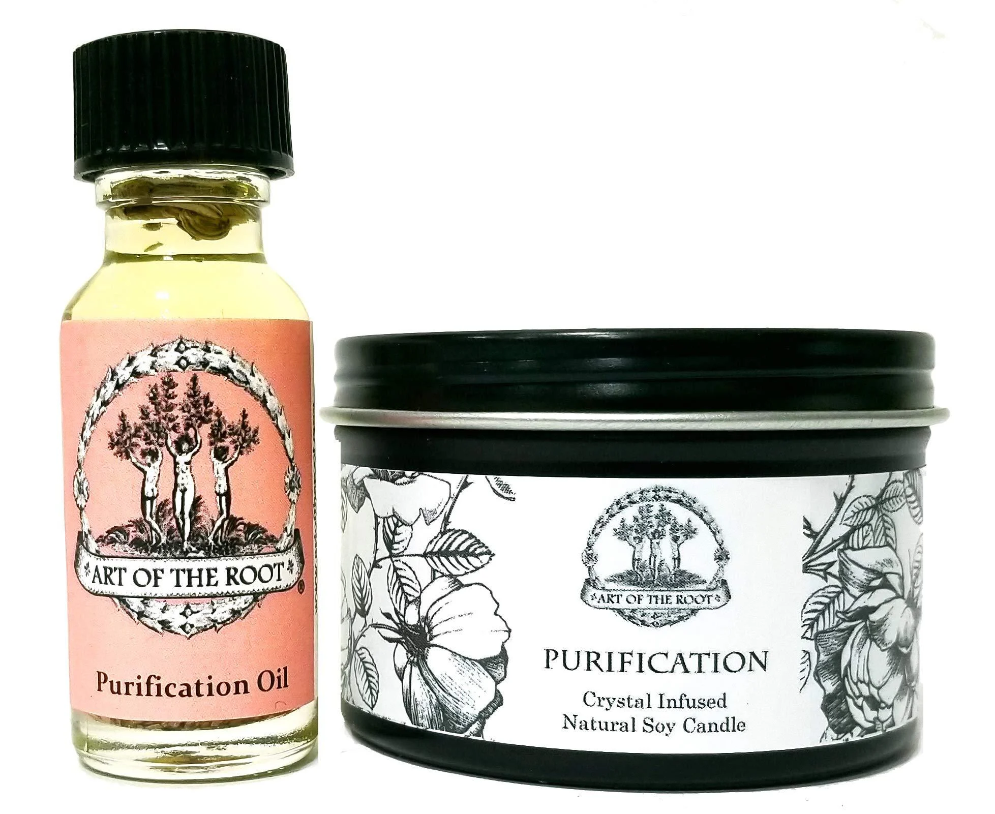 Purification Mini Spell Set | 1/2 Oil & 4 Oz Soy Candle with Smokey Quartz Crystals | Purify Cleanse & Negative Energy Rituals | Wiccan Pagan Hoodoo Conjure Magick - Art of the Root