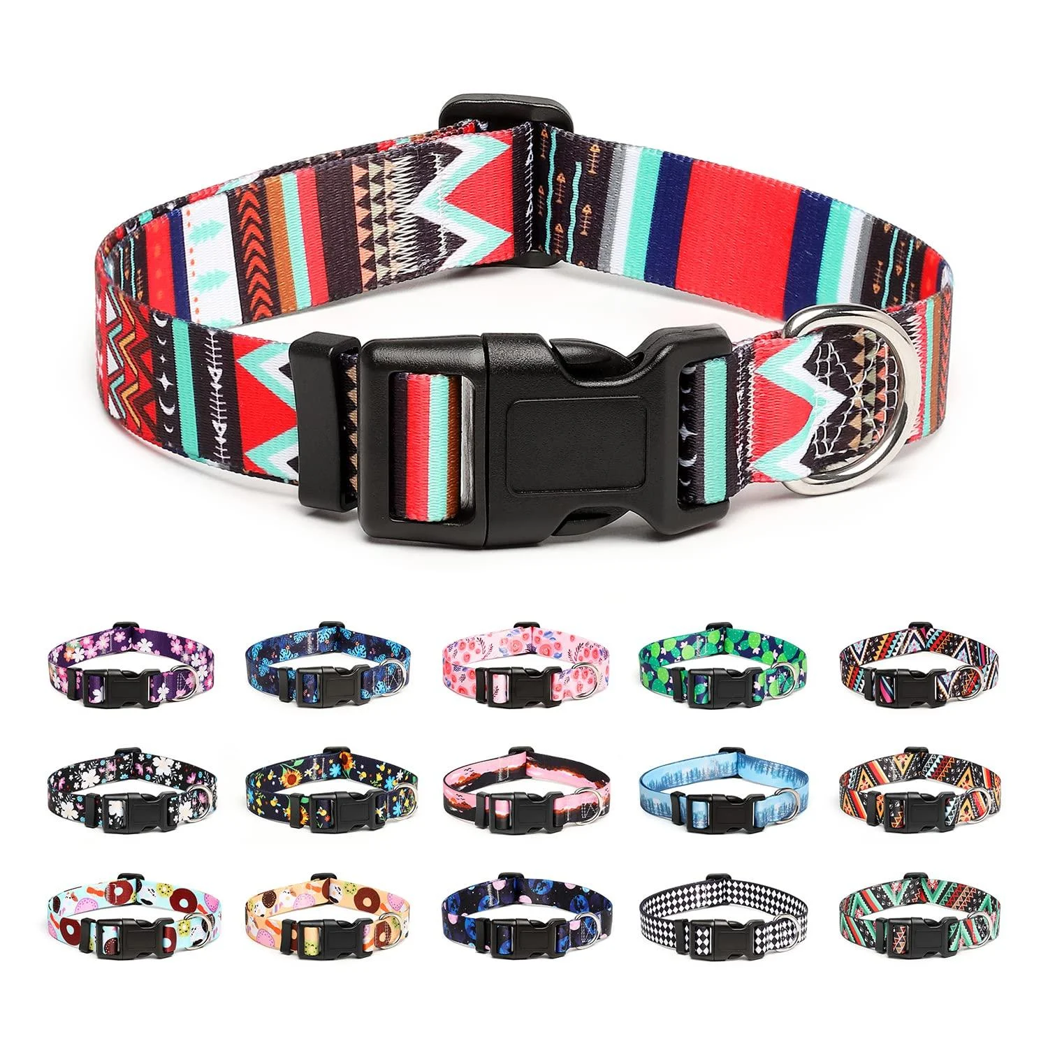 Mercano Dog Halison Complaint soft nylon comfort & robust patterned dog collar for small medium -sized dog puppies (m stem red) m stem red
