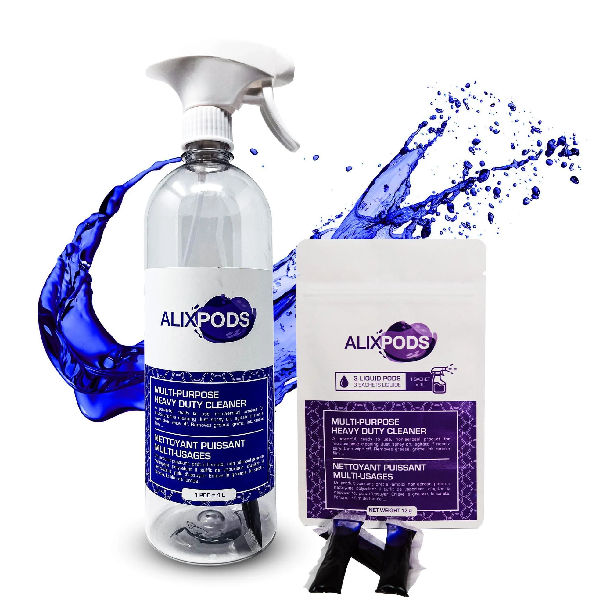Multi-Purpose Heavy Duty Cleaner Spray Bottle with 3 Extra Pods Non-Aerosol Cleaning Spray for Grime Grease Ink Smoke Film Multi-Purpose Starter Kit + 3 Pods