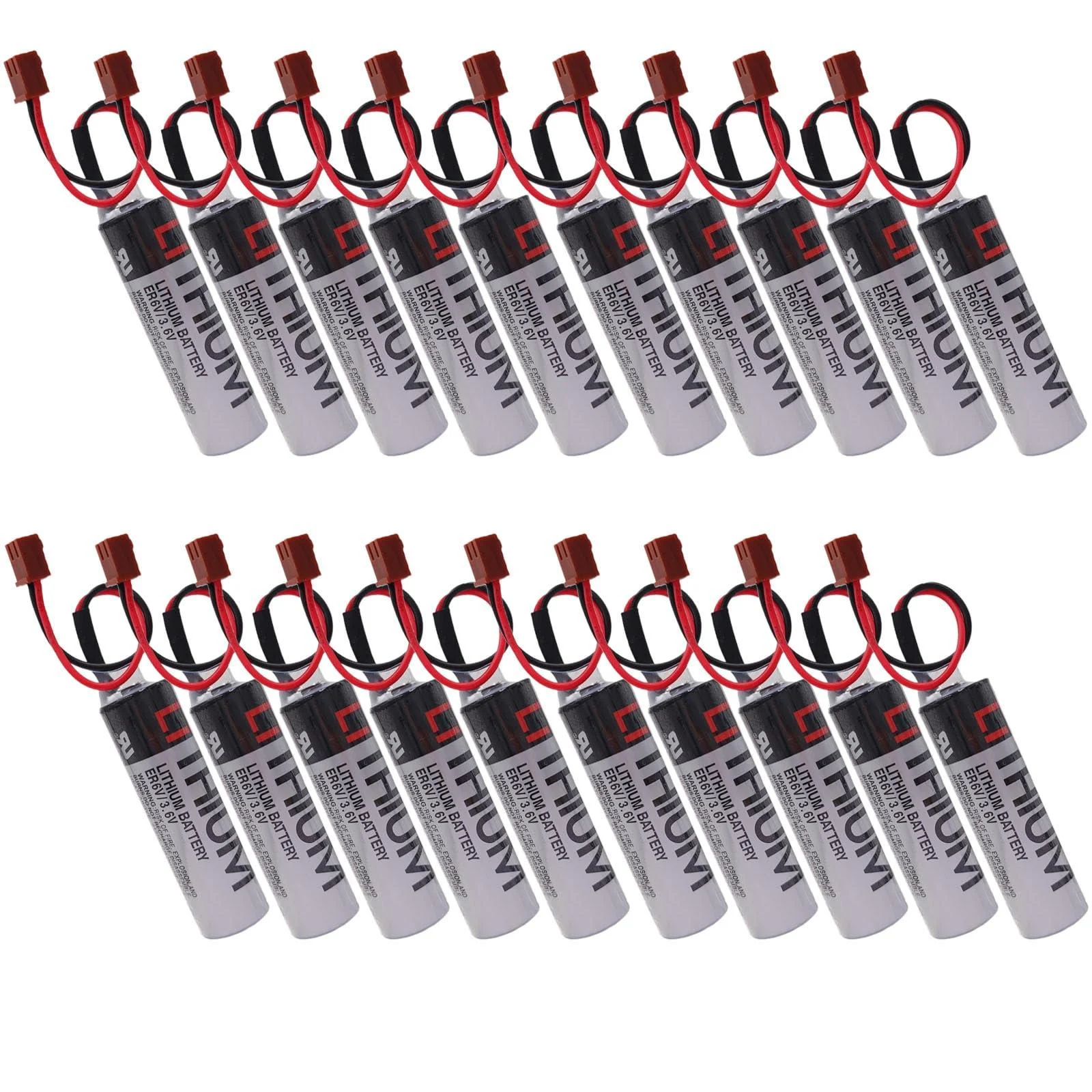 Pack of 20 ER6VCT Battery ER6V/3.6V 2000mAh PLC Battery with Small Brown Plug for Robot OTC Non-Rechargeable
