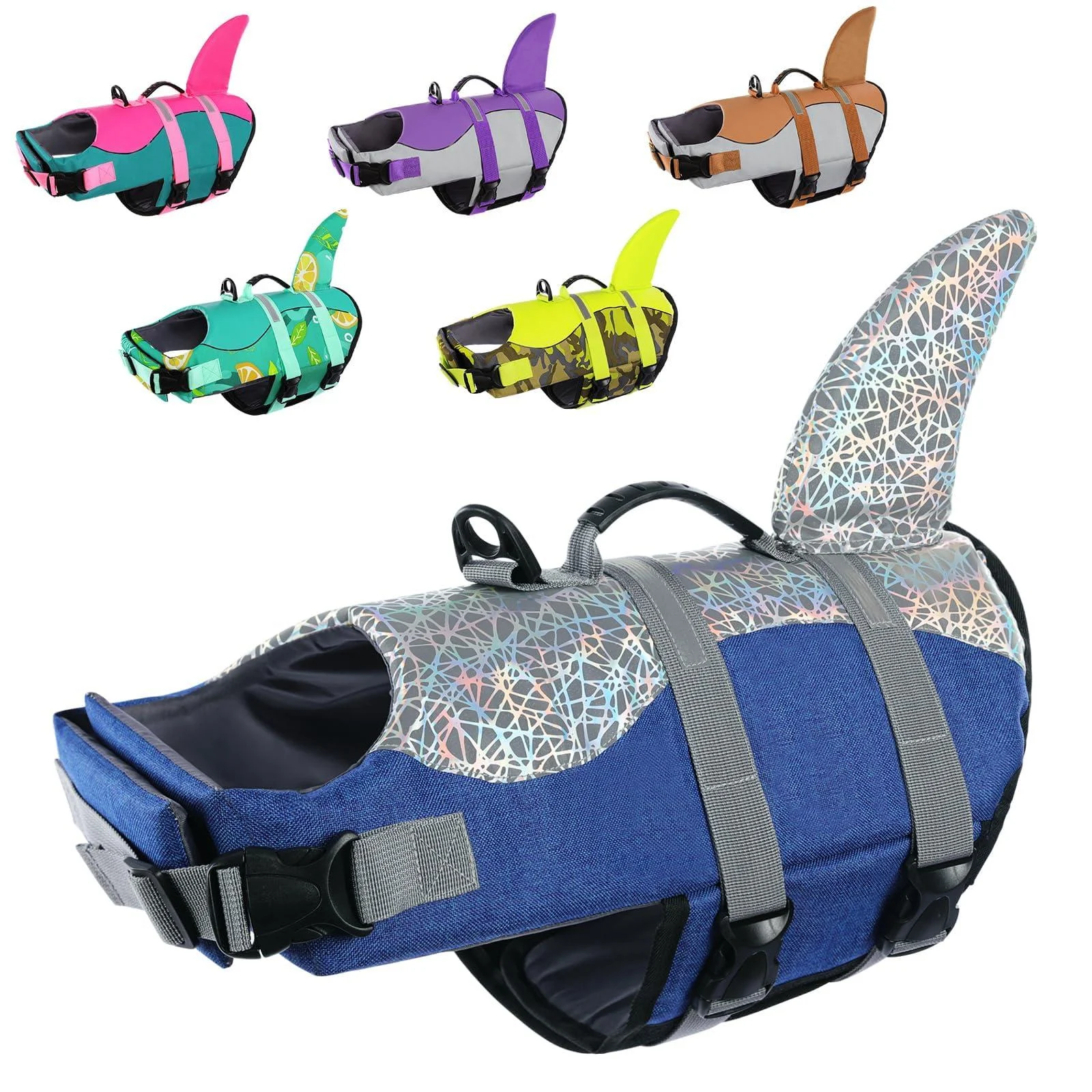 Cit toile life jacket dog shark light and safe for water sports dog swimming vest with handle and reflective for small medium and large dogs green camouflage XXL XXL blue-2