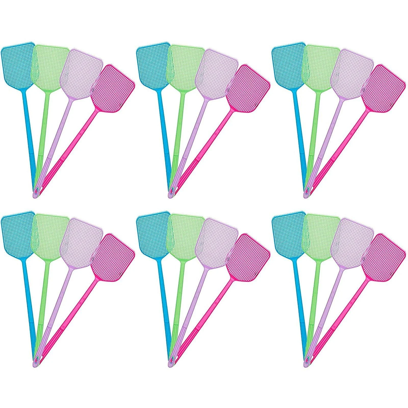 Okuna Outpost Plastic Fly Swatters Bug Flies Swatter Set in 4 Colors (4.5 x 17.5 in 24 Pack)