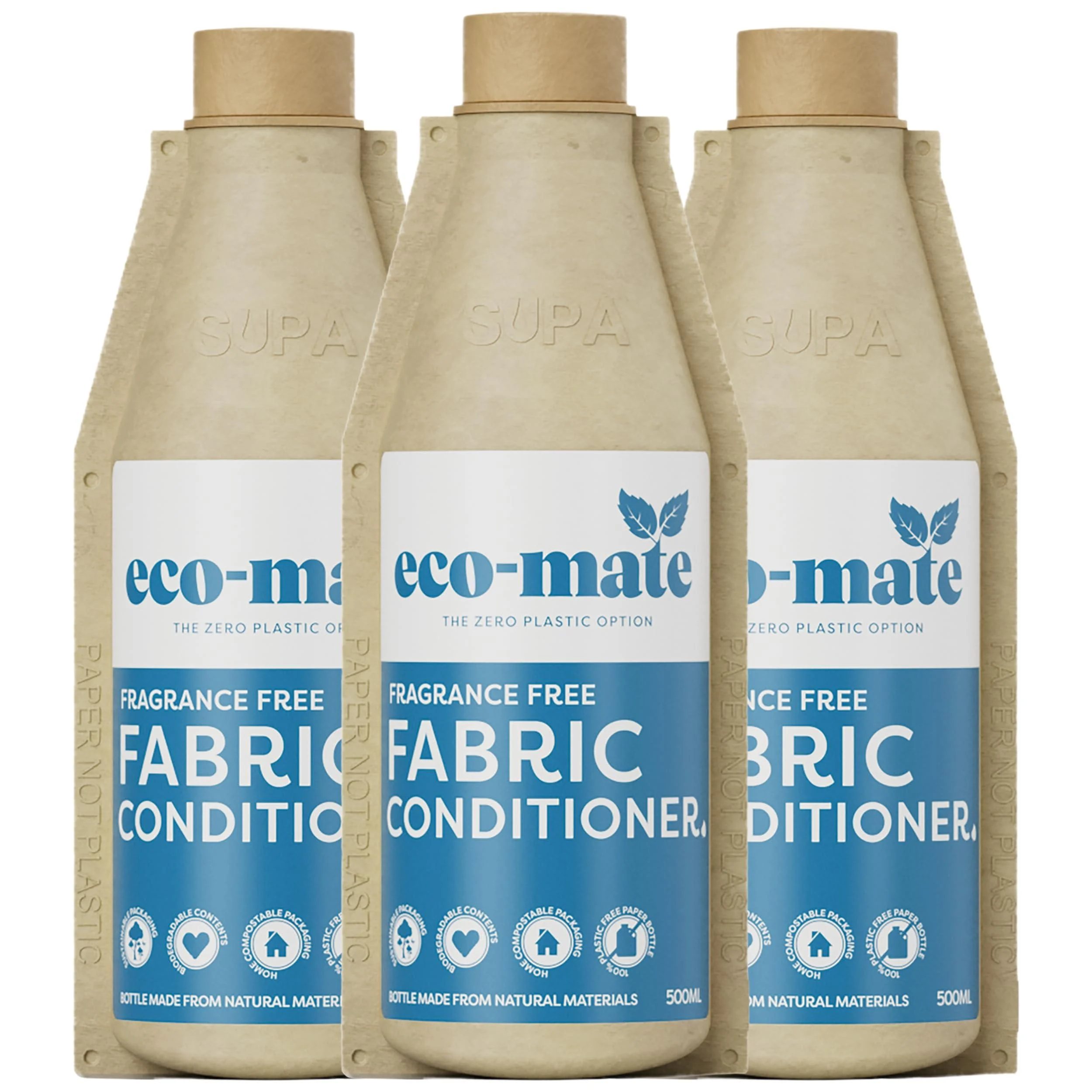 Eco-Mate - Fragrance Free Concentrated Fabric Conditioner - 500ml (Pack of 3) - Eco Friendly - 100% Plant-Based Biodegradable Fabric Softener - Natural Ingredients - Perfume-Free