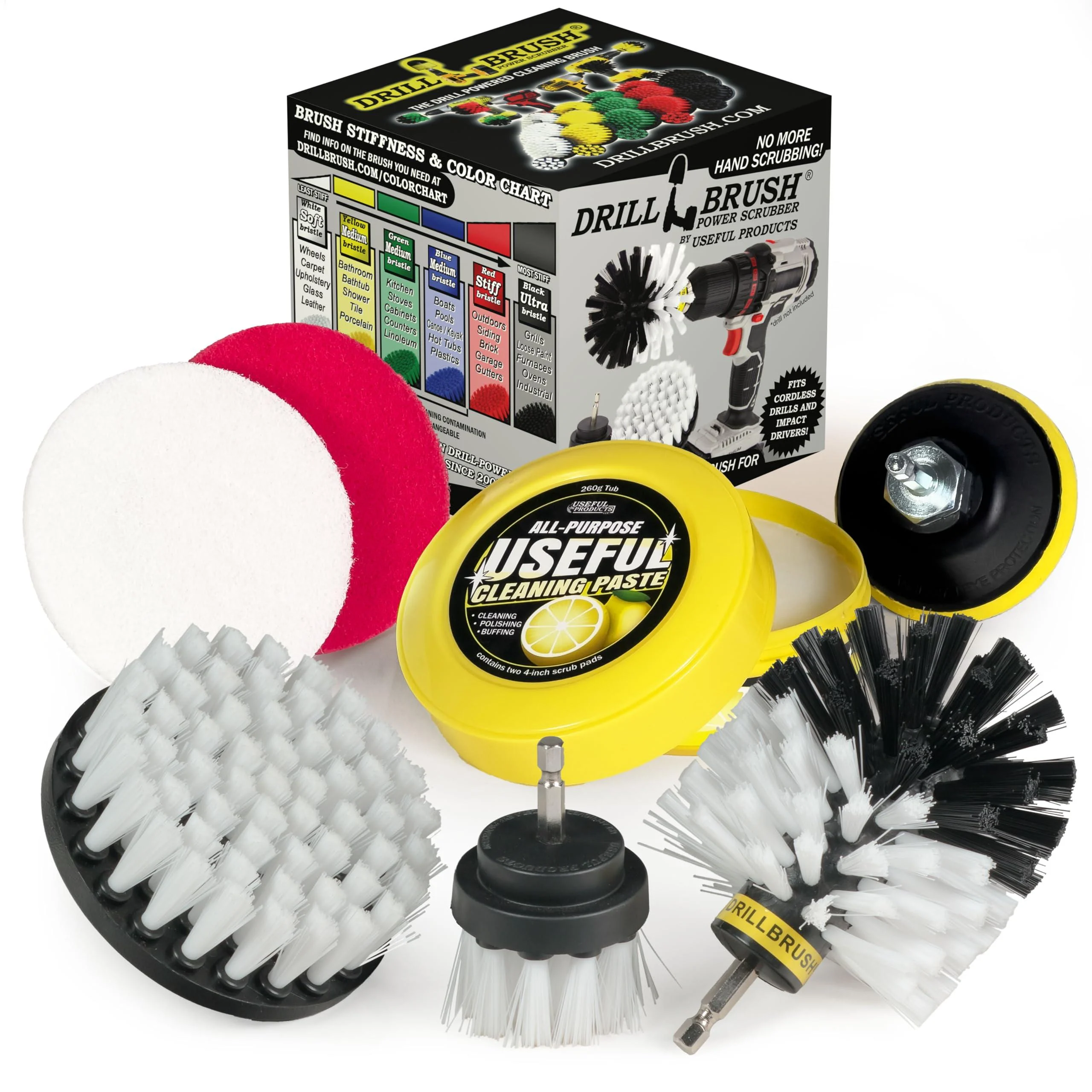White Soft Bristle Nylon Brush Cleaning Supplies with All Purpose Cleaner Paste for Auto Upholstery Carpet Cleaner Shoe Cleaner Couch Window and Glass - Multi Purpose Household Essentials Kit
