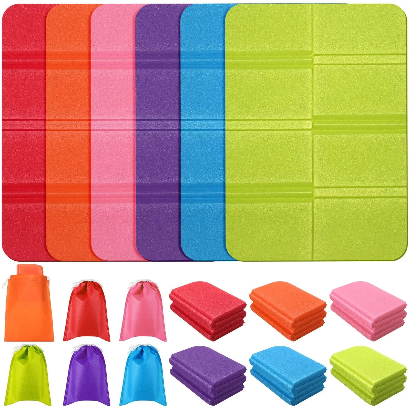 6 Pcs Camping Cushion Hiking Seat Pad with 6 Storage Bag Foldable Foam Waterproof Foam Mat to Sit on Bleacher Ultralight Foam Sitting Pad for Outdoor Picnic Trekking Stadium Travel 15x11 Inch 6 Colors - Tuanse