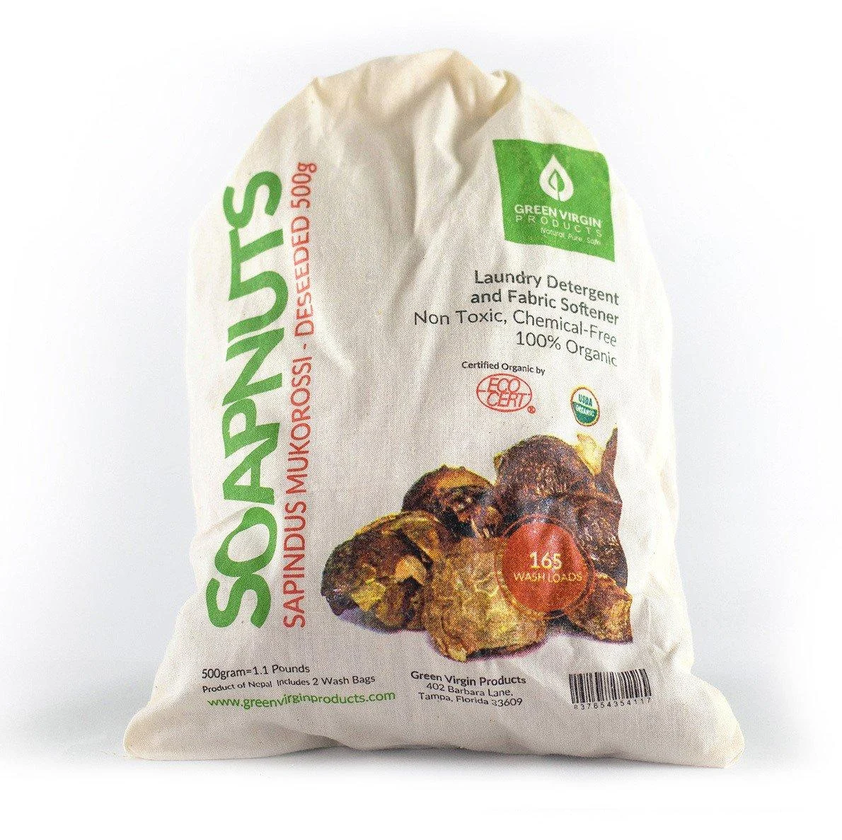 Green Virgin Soap Nuts (500 Grams 1.1 Lbs 8.8 Grams) Approx 165 Wash Loads Includes 2 Wash Bags. - Green Virgin Products