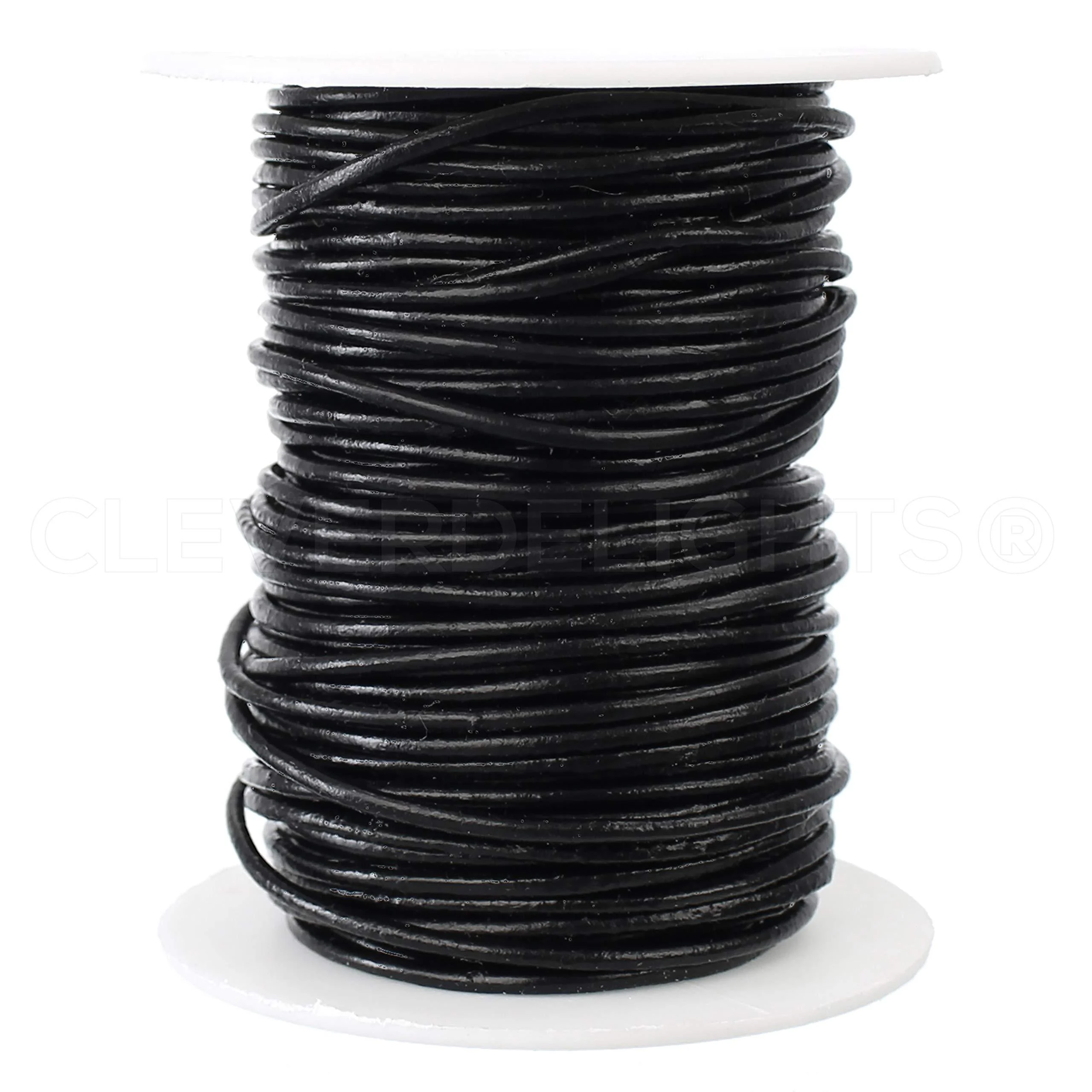 CleverDelights Genuine Black Leather Cord - 2mm Round - 30 Feet