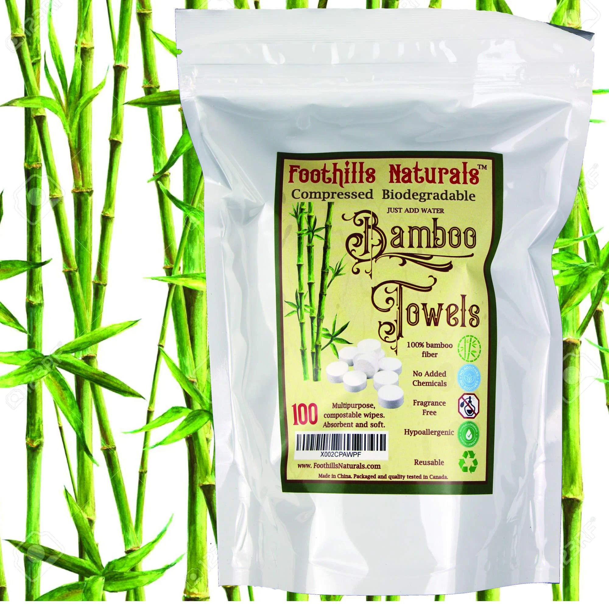 Foothills Naturals Bamboo Fiber Compressed Towels - 100 Pack Strong Thick Reusable