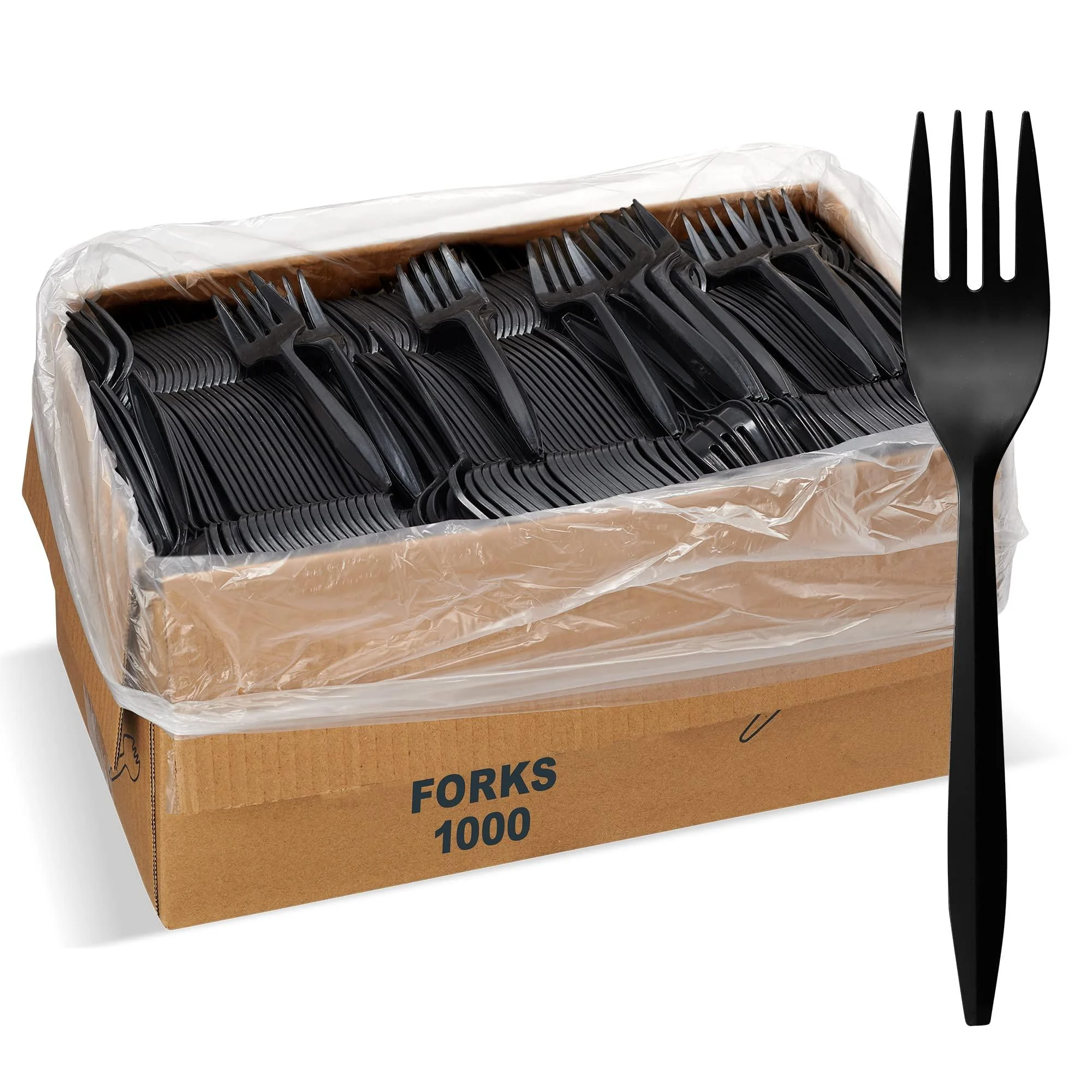 1,000 Plastic Disposable Forks Bulk Black Medium Weight Disposable Silverware Plastic Cutlery Fork Forks Black - Elegant Disposables