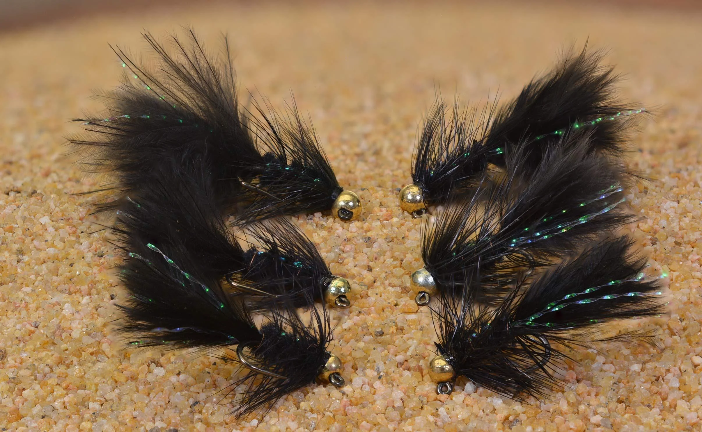 Region Fishing 6 Ct - Tungsten Micro Black Wooly Bugger Jig Head Fly - Euro Nymph - Hanak Hook Assortment