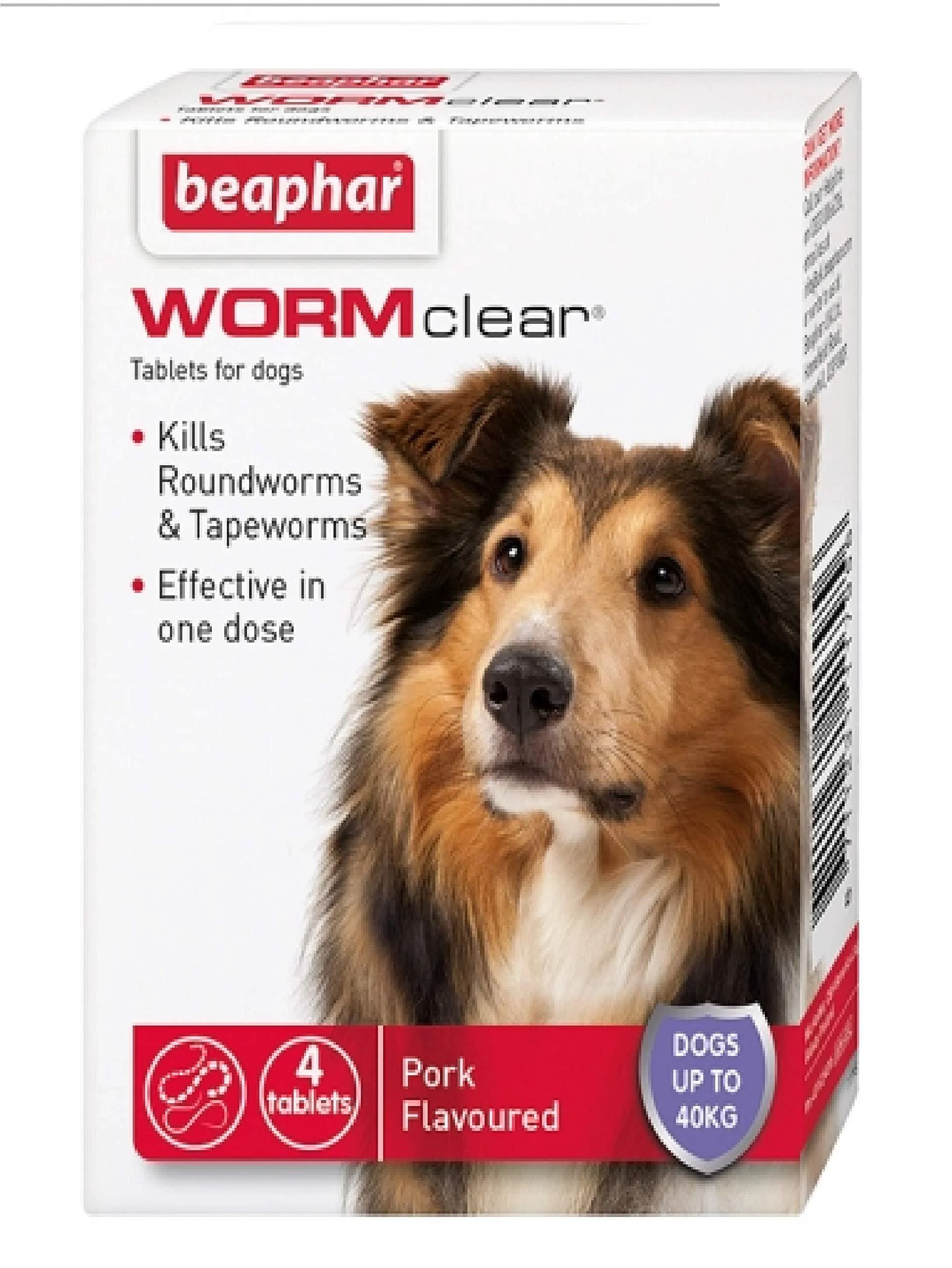 Beaphar - WORMclear - LARGE DOG 40KG - 4 TAB - ROUND & TAPE WORM x1
