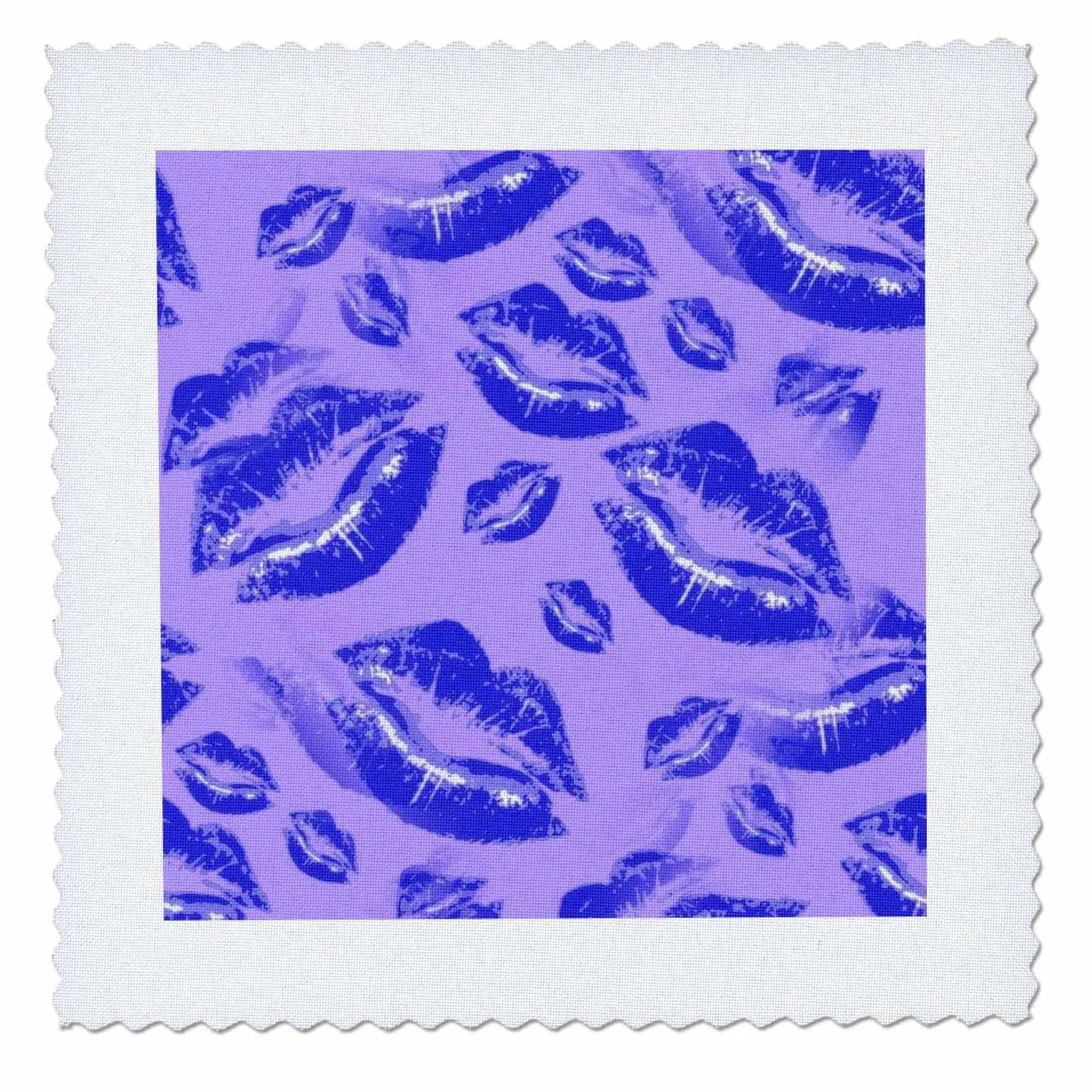 20x20 inch Quilt Square - Two Kisses Collided Lip Bold Blue Lips Pattern Pattern - Lipstick Kisses