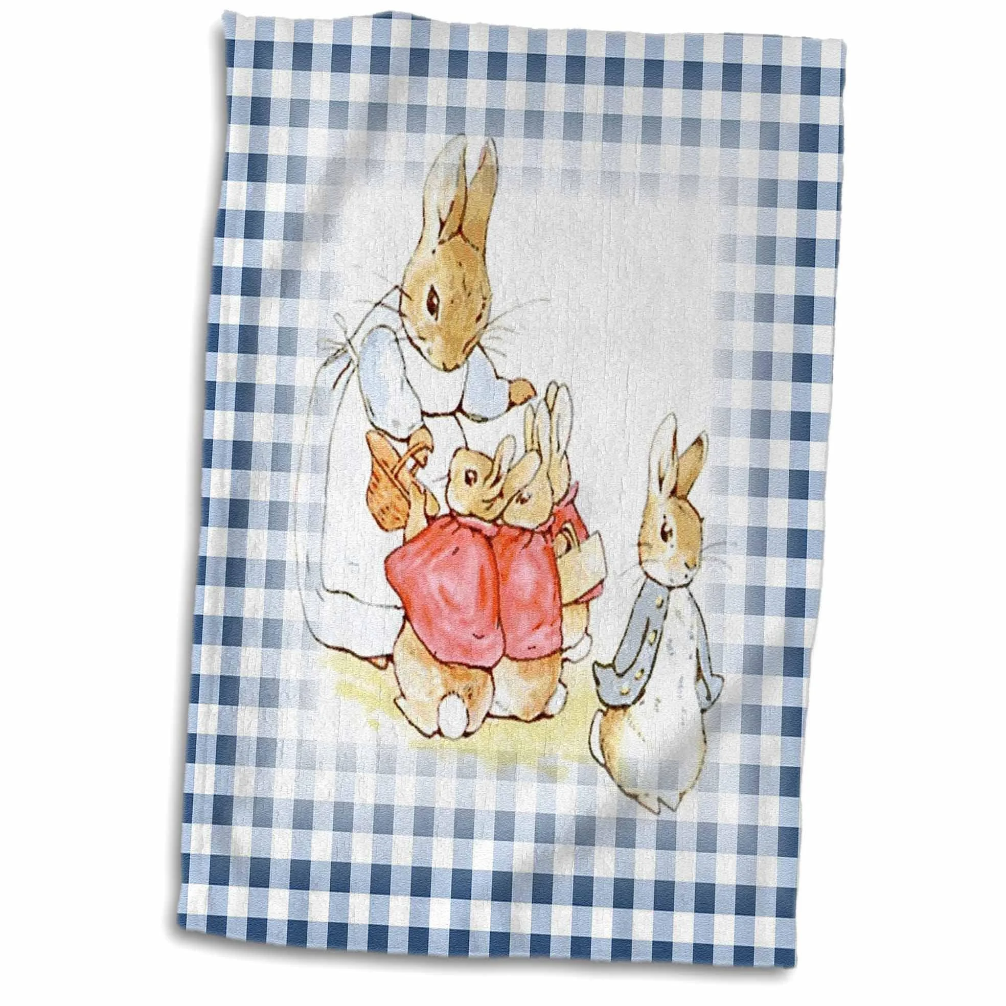 3dRose Image of Peter Rabbit Scene On Blue Chevron Stripes Towel 15 x 22 White
