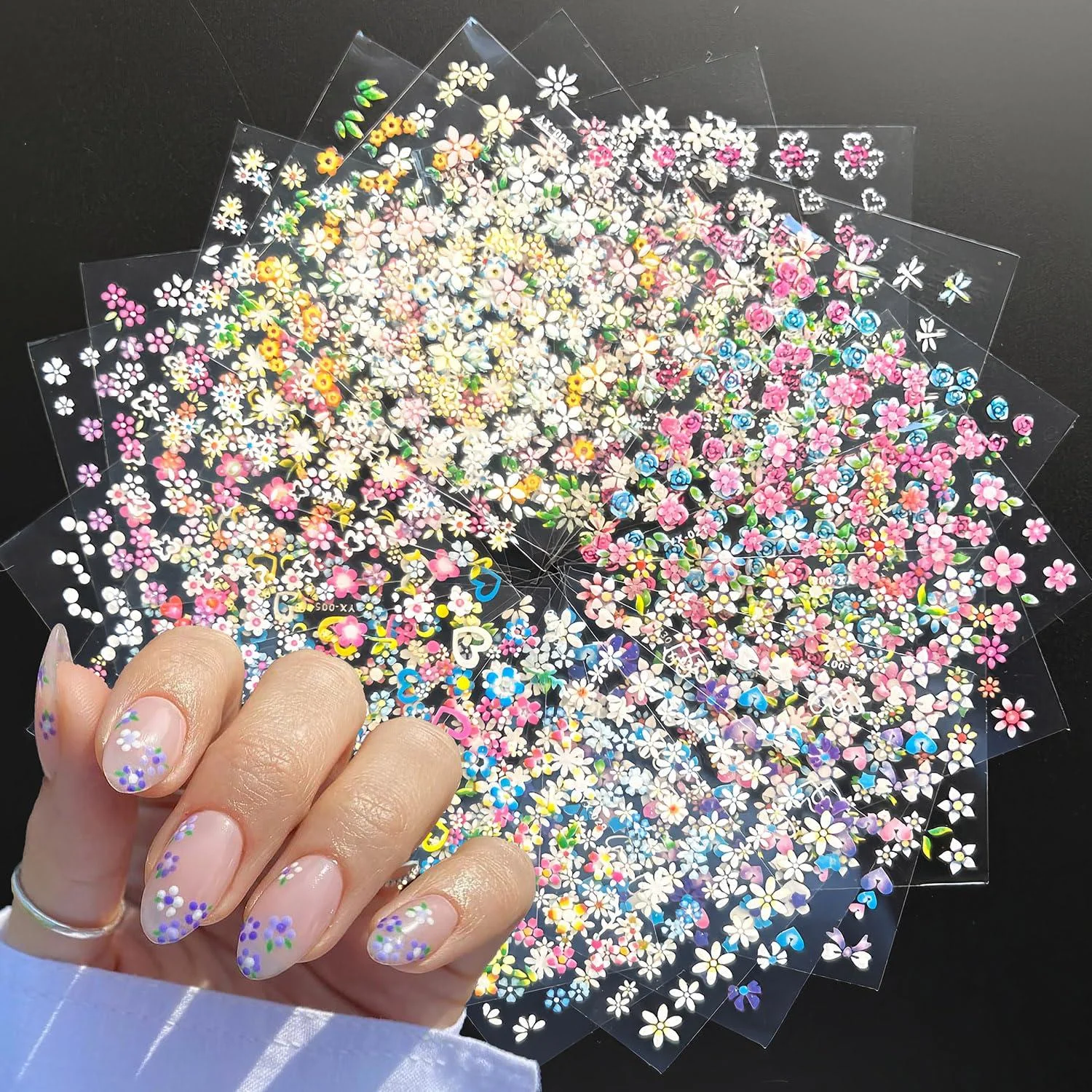 30sheet Flower Nail Art Stickers Colorful Flower Nail Stickers 3D Adhesive Flower Nail Decals Cute Flower Heart Nail Art Designs Flower Nail Supplies for Women Nail Art Decorations A2 - Dulyork