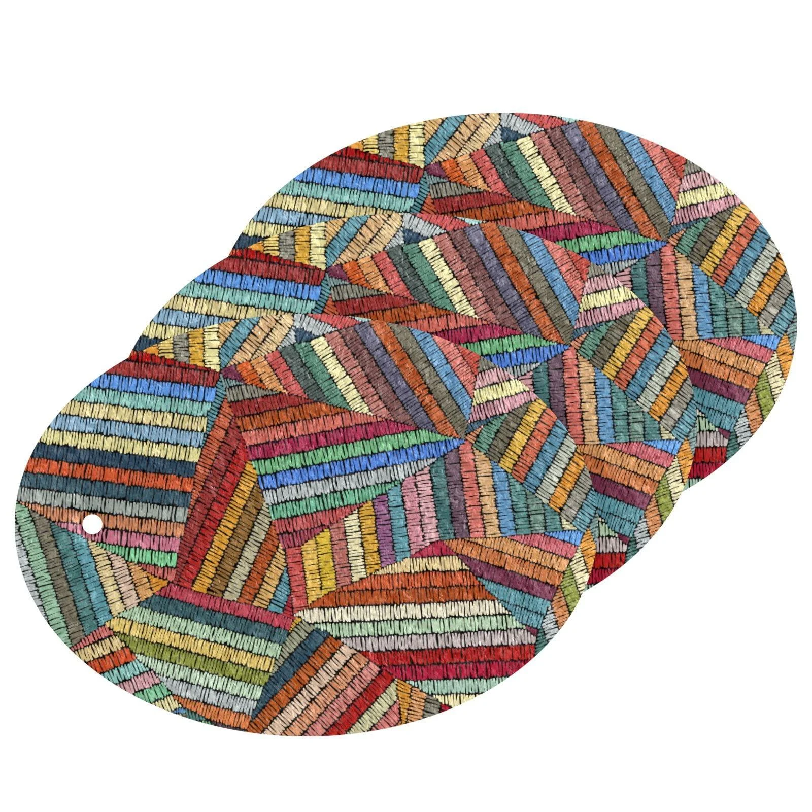 3-Pack Cleaning Kitchen Sponges Oval Striped Printed Embroidery Pattern Kitchen Cellulose Dishwashing Wood Pulp Cotton one sizex3 Striped Printed Embroidery Pattern
