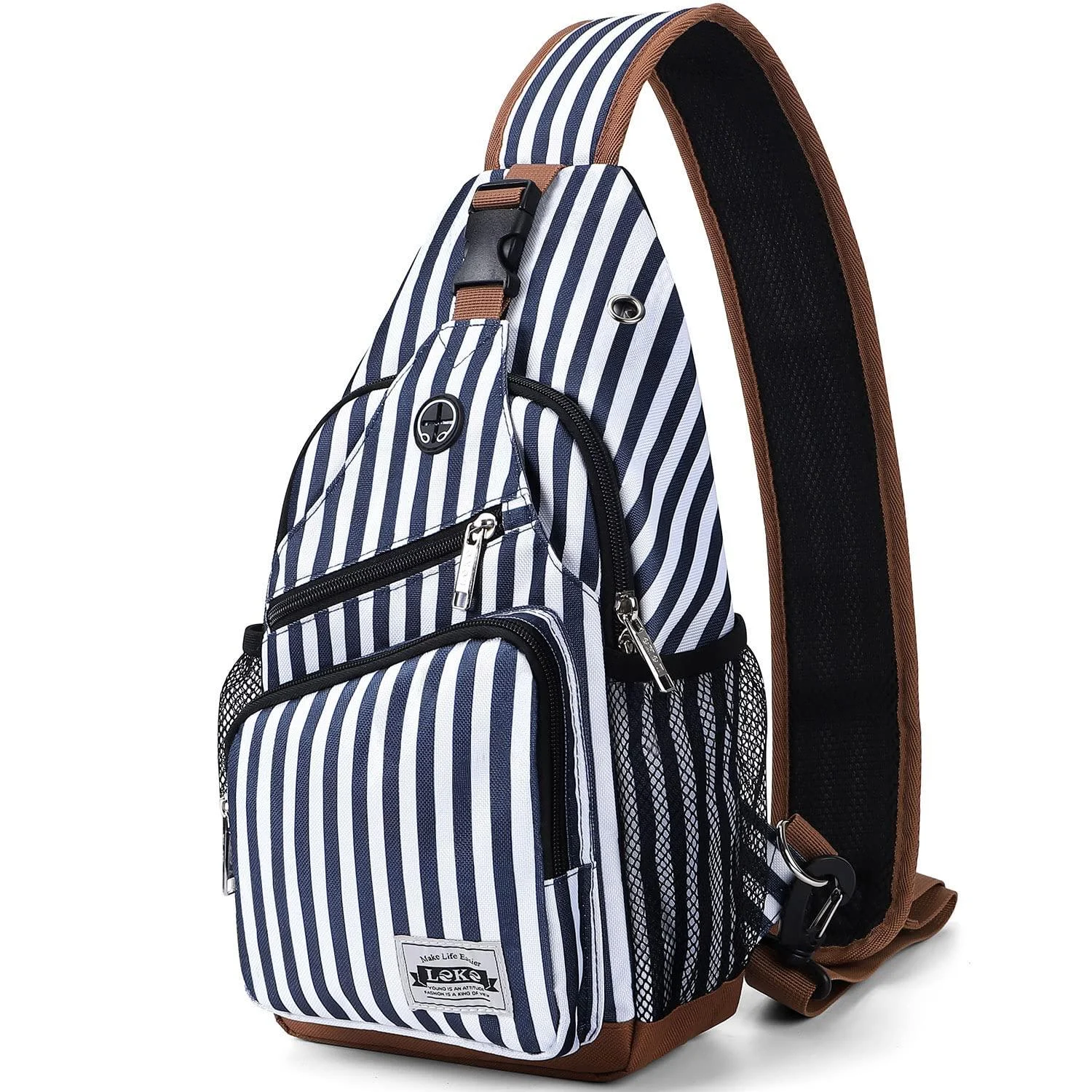 Lekebobor Sling Bag Crossbody Sling Backpack Travel Hiking Chest Bag Daypack Blue Striped Large. Large Blue Striped