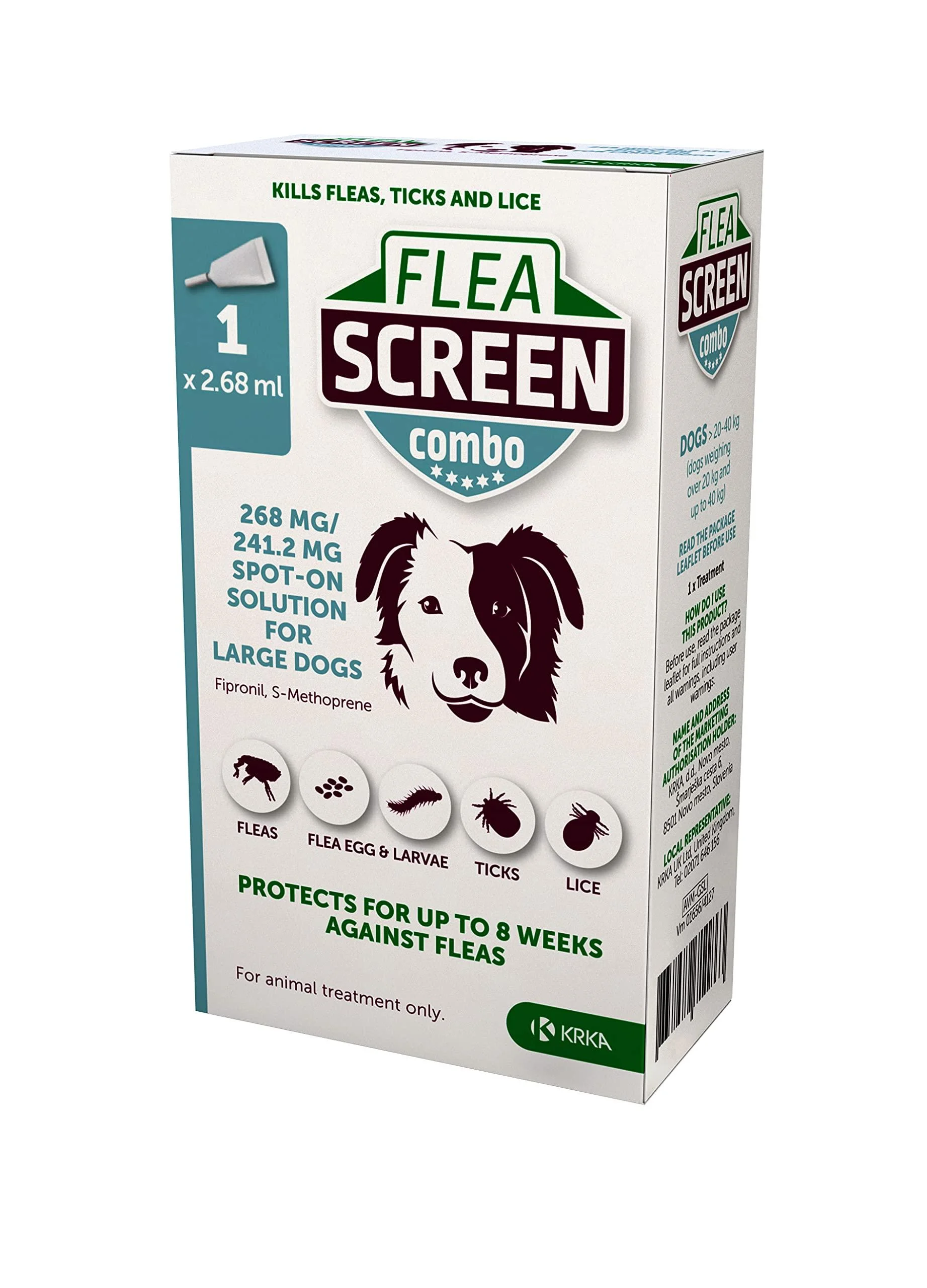 FLEA SCREEN combo Large Dog (1 Pipette): Flea Treatment for Dogs - Kills Fleas Flea Eggs & Ticks - Provides 4 Weeks Flea and Tick Treatment for Large Dogs (20-40kg).