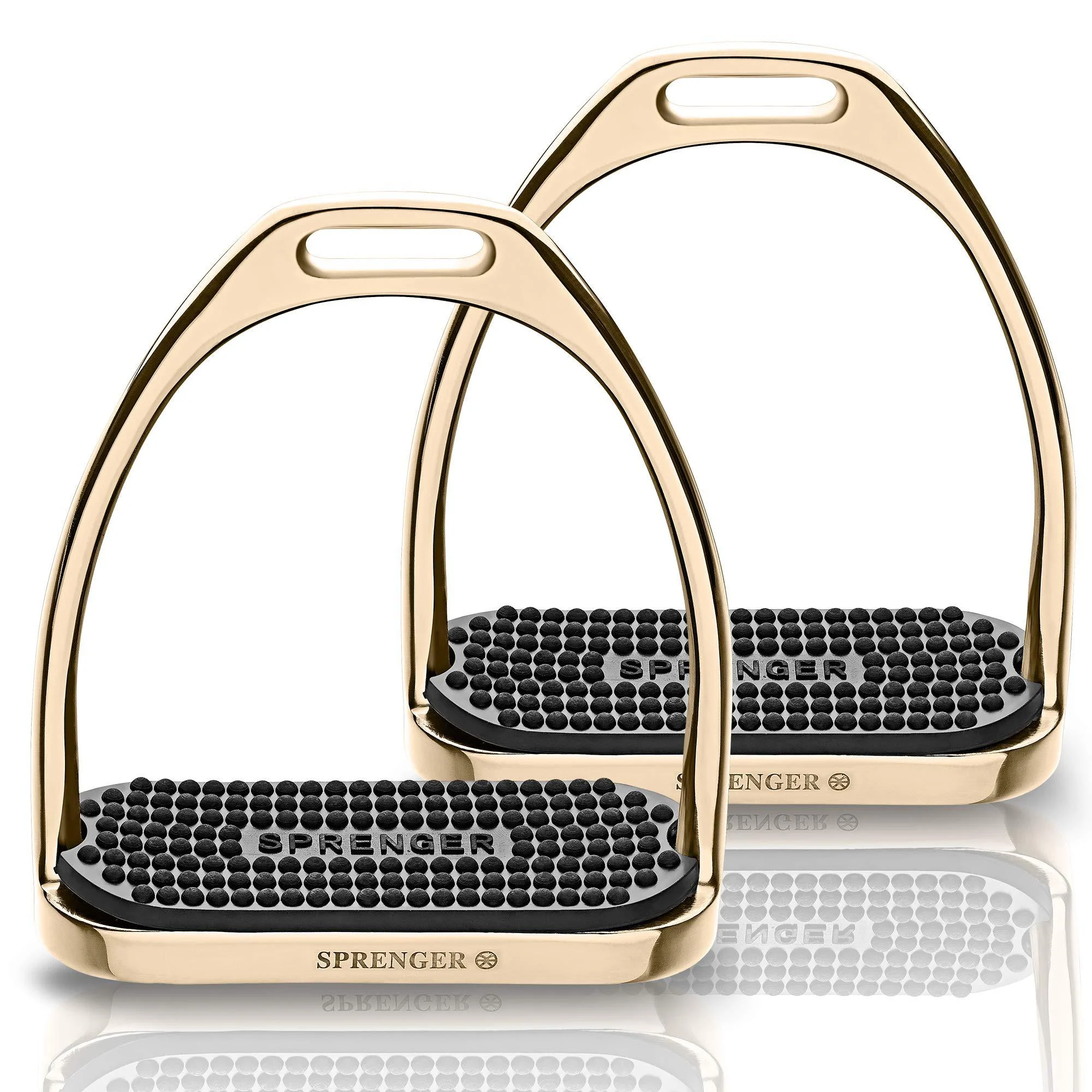 Sprenger Fillis stirrups 120 mm step width I stirrup with colored insert stainless steel 2 pieces gold - Herm Sprenger