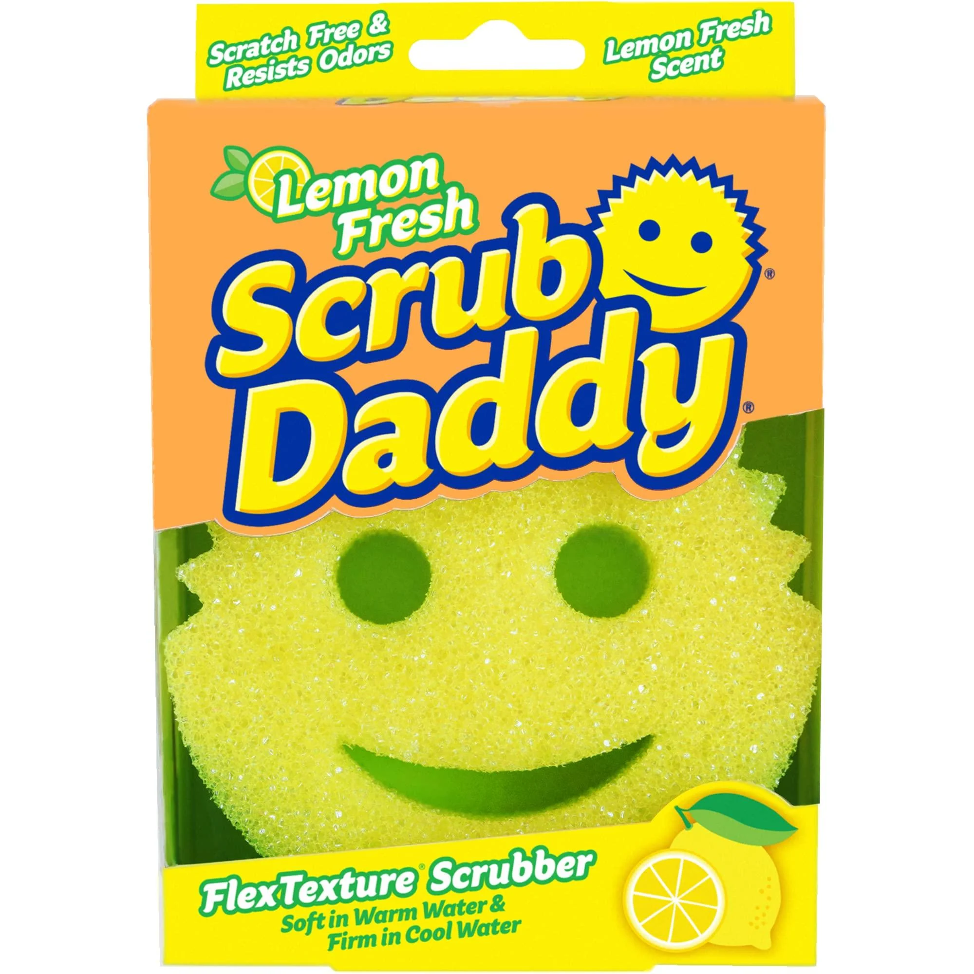 Scrub Daddy Lemon Fresh Cleaning Sponge for Washing Up Kitchen & Dish Sponge - Non Scratch Scourer with FlexTexture Firm & Soft Scrubbing Design Dishwashing Safe Scrubber Lemon Fresh Single