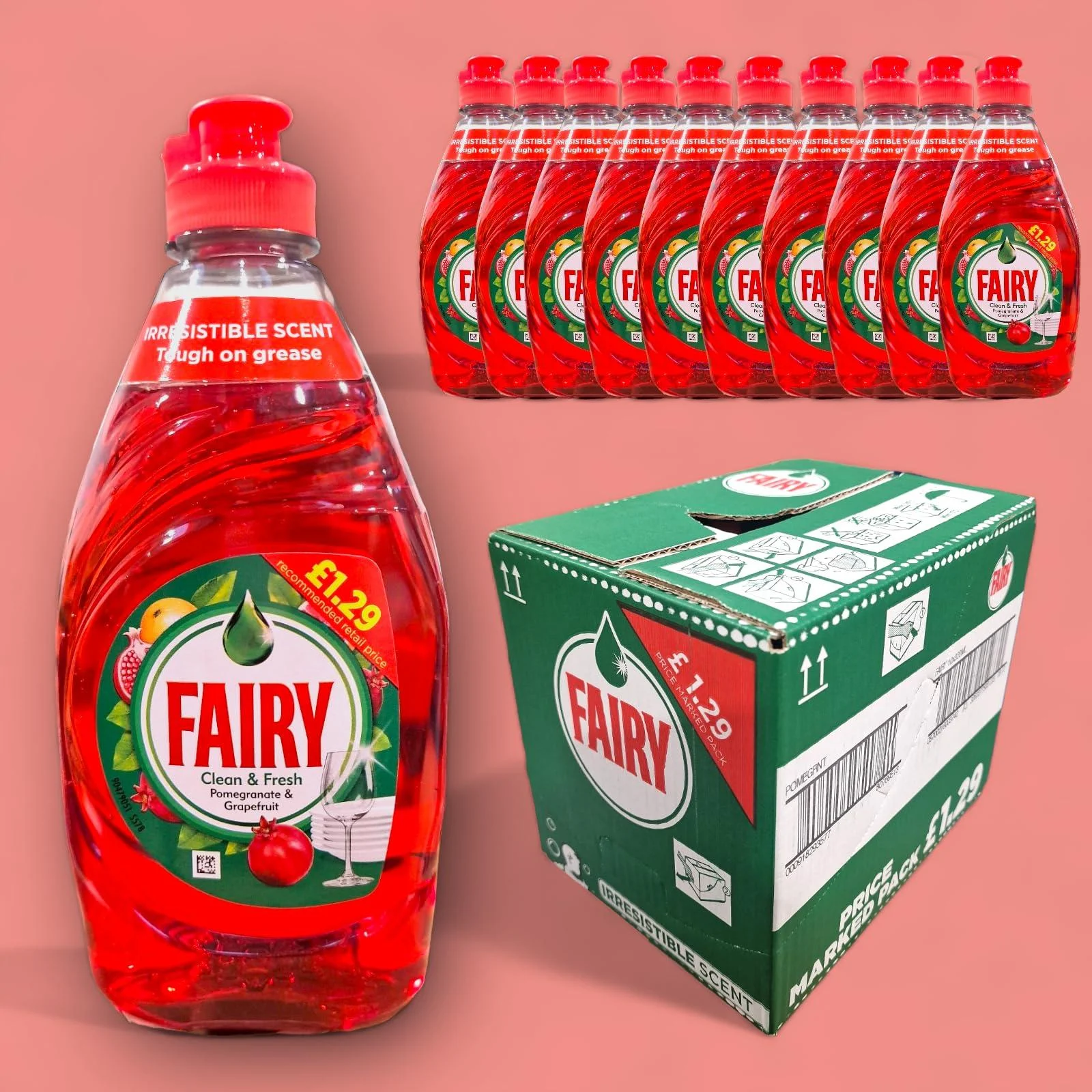 Fairy Washing Up Liquid 10 x 320ml Full Box (Pomegranate) - Generic