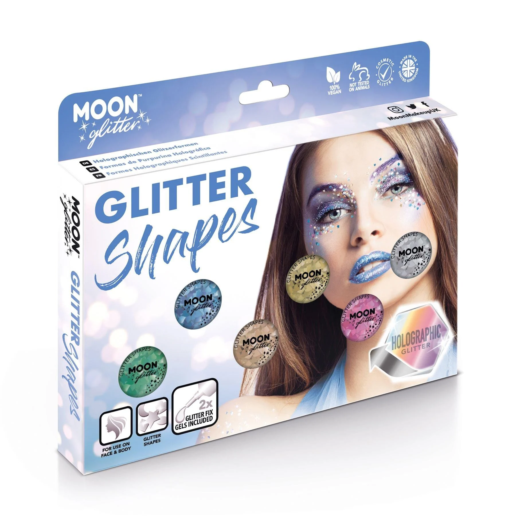Holographic Glitter Shapes by Moon Glitter 100% Cosmetic Glitter for Face Body Nails Hair and Lips - 0.10oz - Boxset
