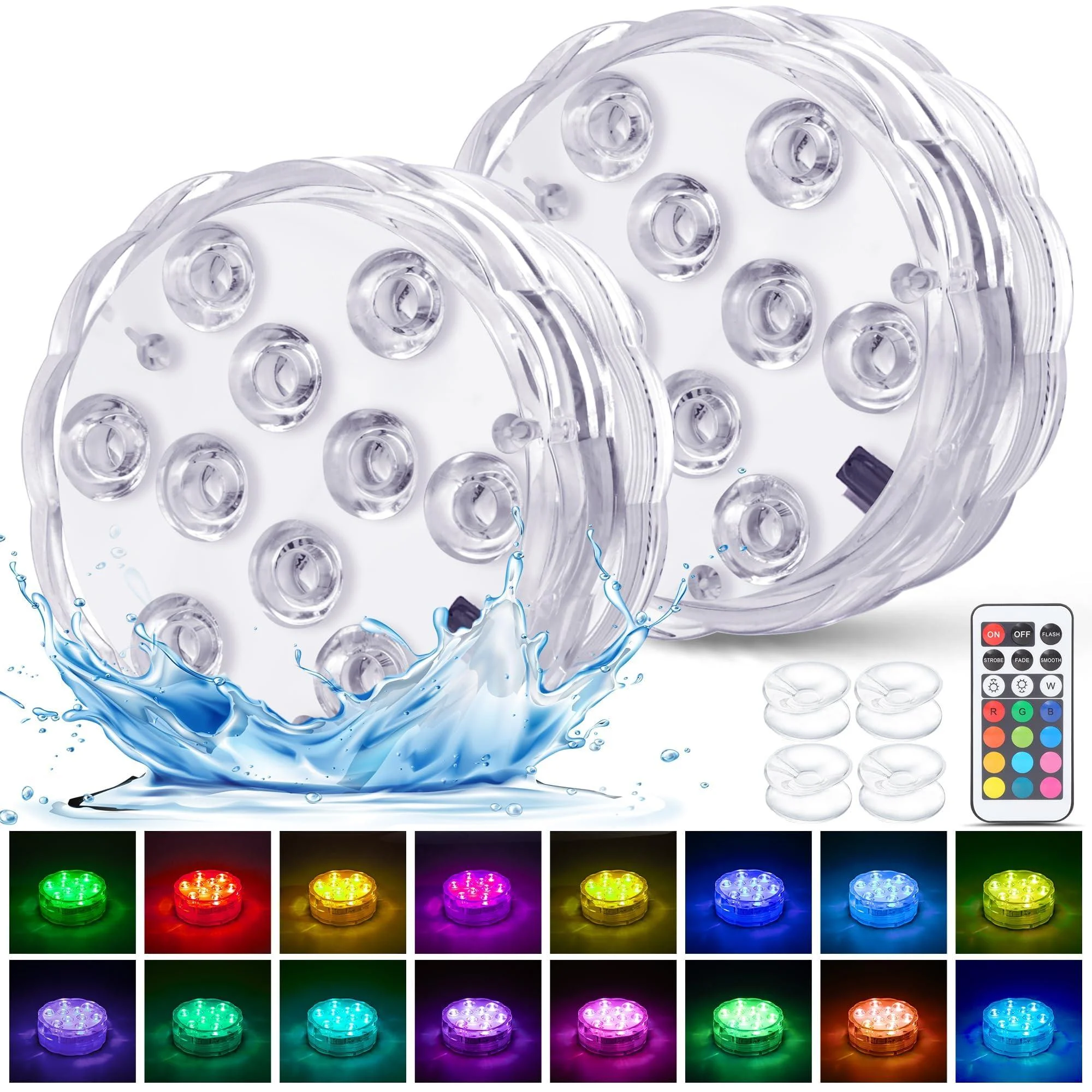 Daphomeu Underwater Light with remote control - waterproof and battery -operated - RGB multi -color change - for pool vase spa aquarium pond whirlpool party decoration (2 pieces)