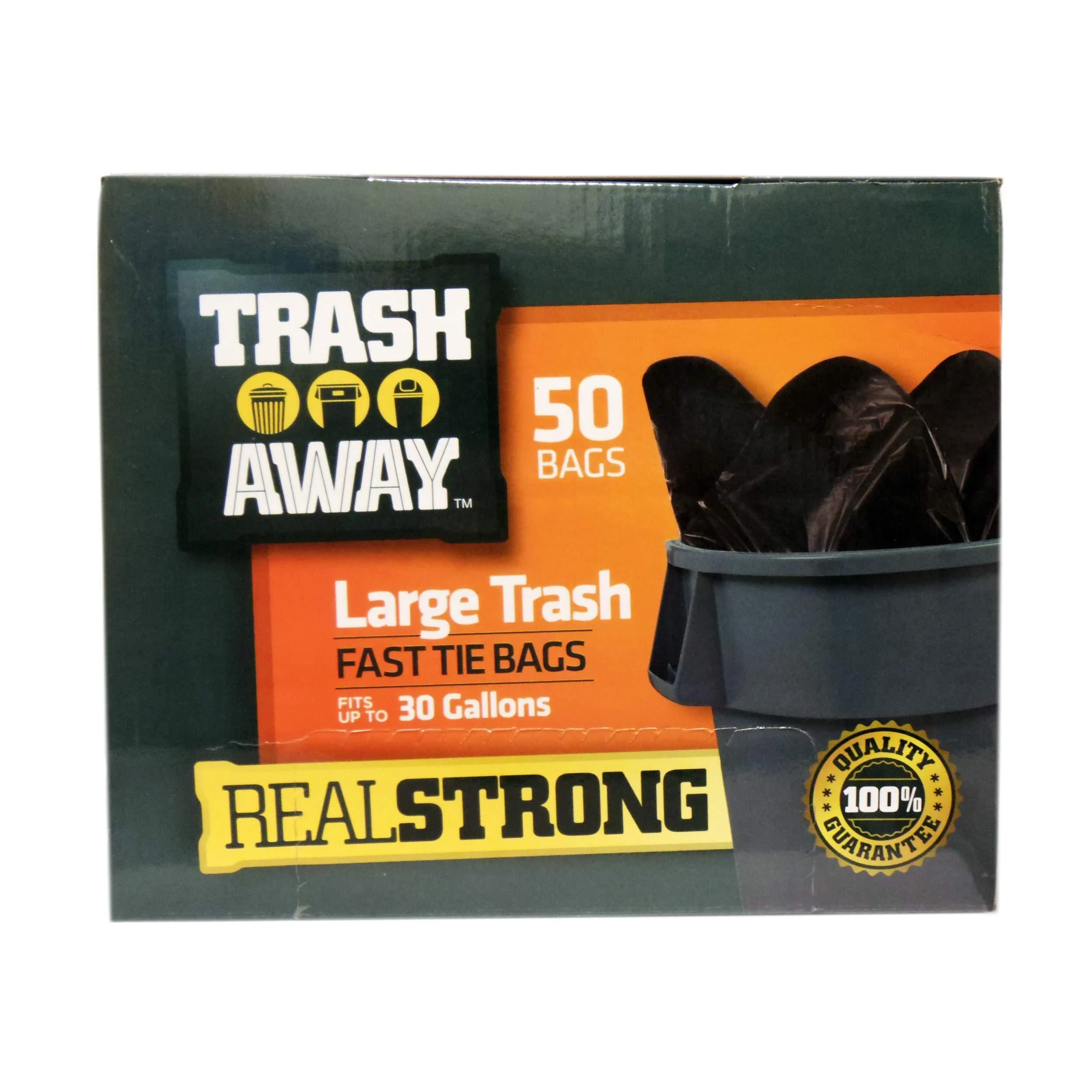 Trash Away Fast Tie Trash Bags (50 Ct 30 Gallons) - Black