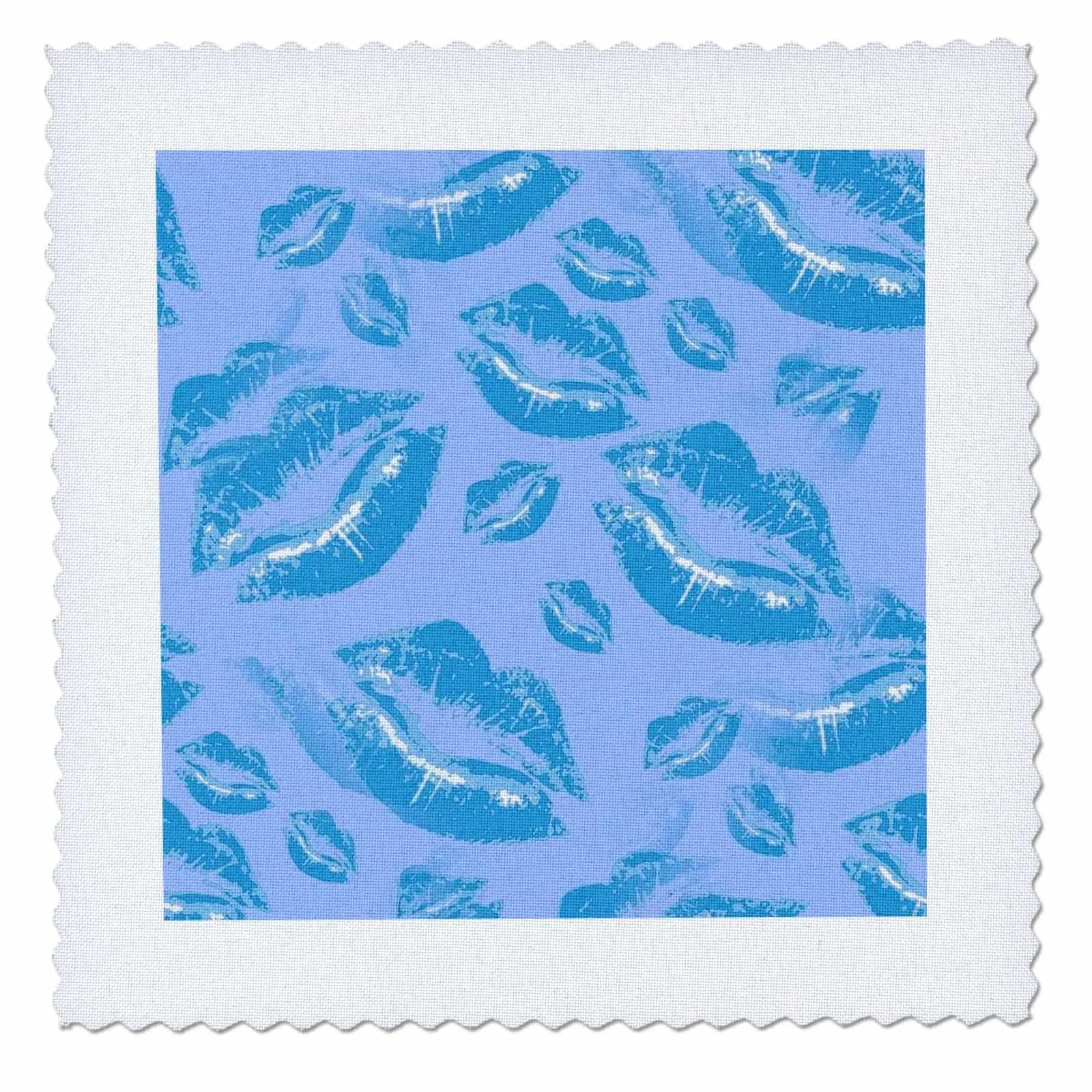 14x14 inch Quilt Square - Two Kisses Collided Lip Boyish Blue Lips Pattern Pattern - Lipstick Kisses