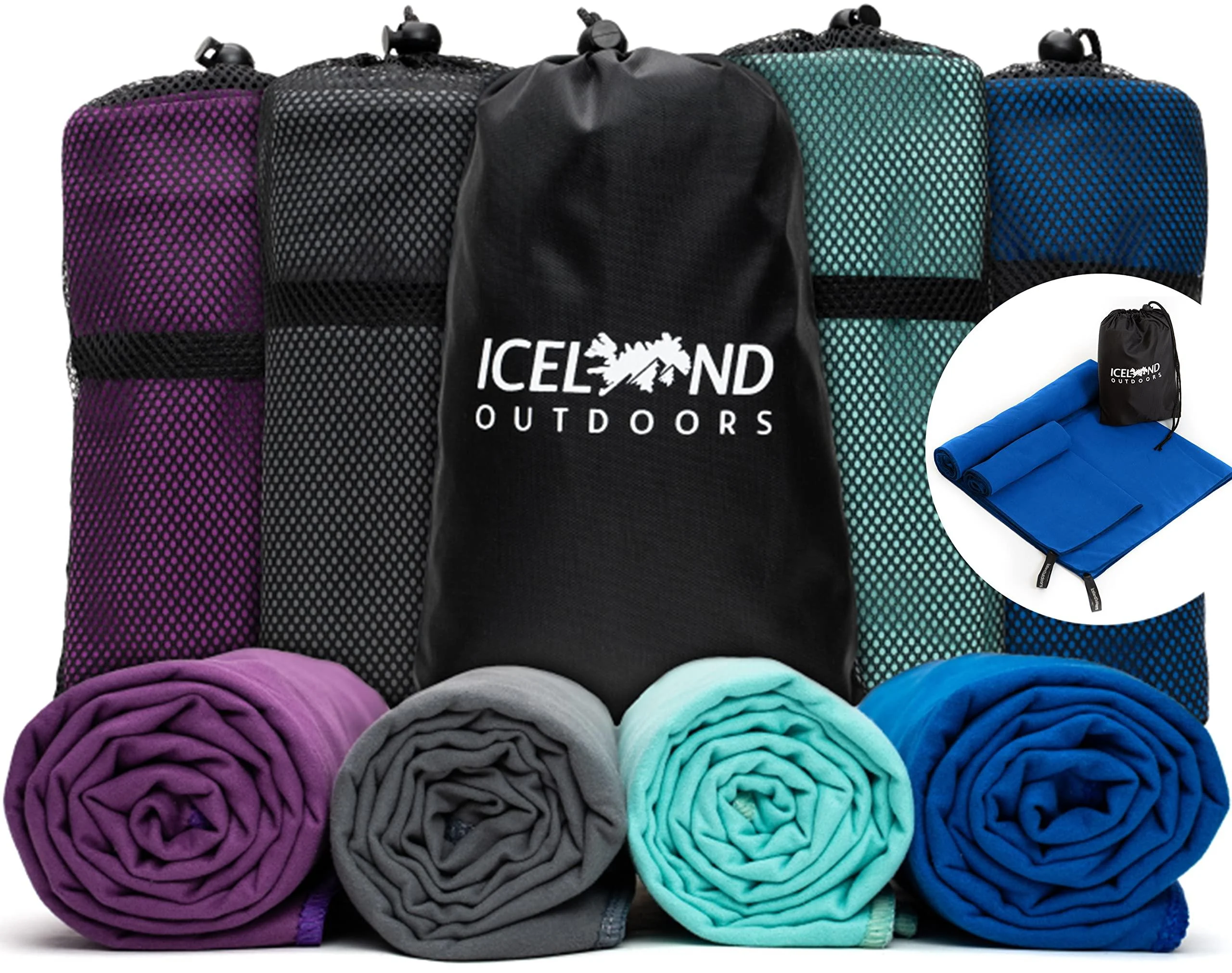 Quick Dry Travel Towel Fast Drying Lightweight - Camping Towels Microfiber For Gym Swim Towels For Swimmers Camp Beach & Sports Backpacking Hiking Fast Drying 2 Pack Full Body and Hand Blue