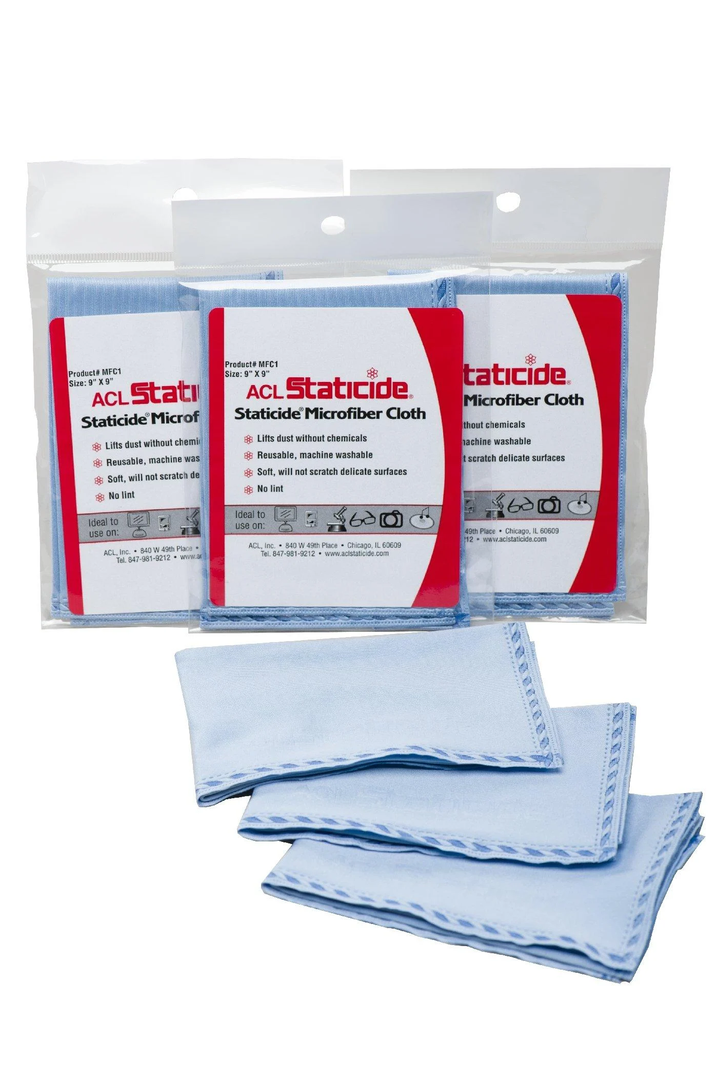 ACL Staticide MFC24 Staticide Cloth 9" Height 9" Length Microfiber Light Blue