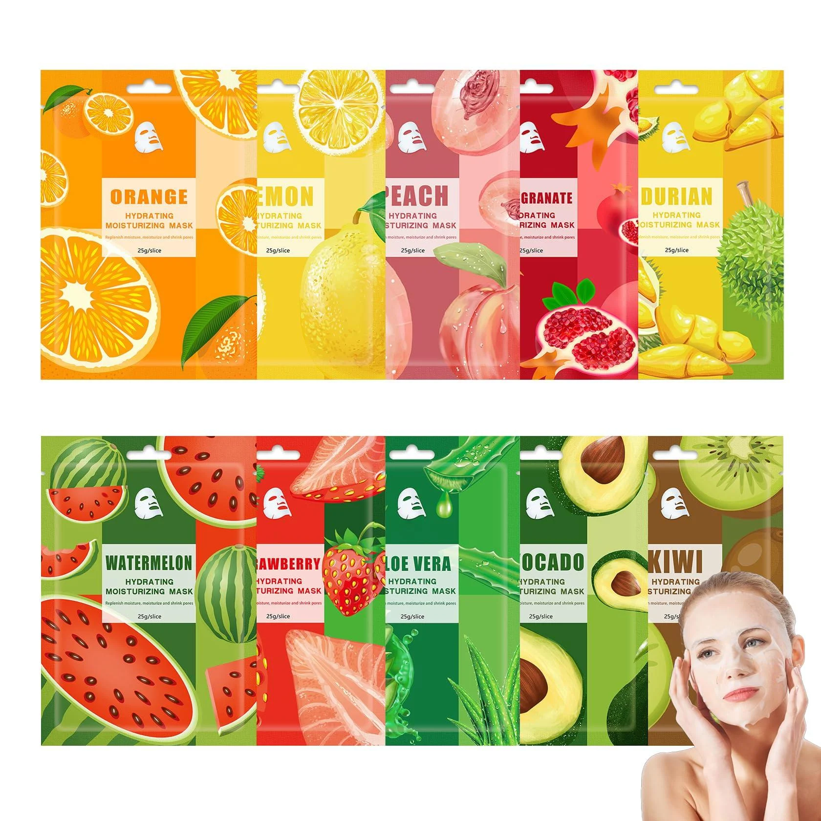 10 Pack Fruits Sheet Face Mask Skin Care Set Deep Hydrating Facial Mask for All Skin Types Mildness Long Lasting Moisturizing Face Masks Skincare for Men & Women 10PC - WYBLZPXZ