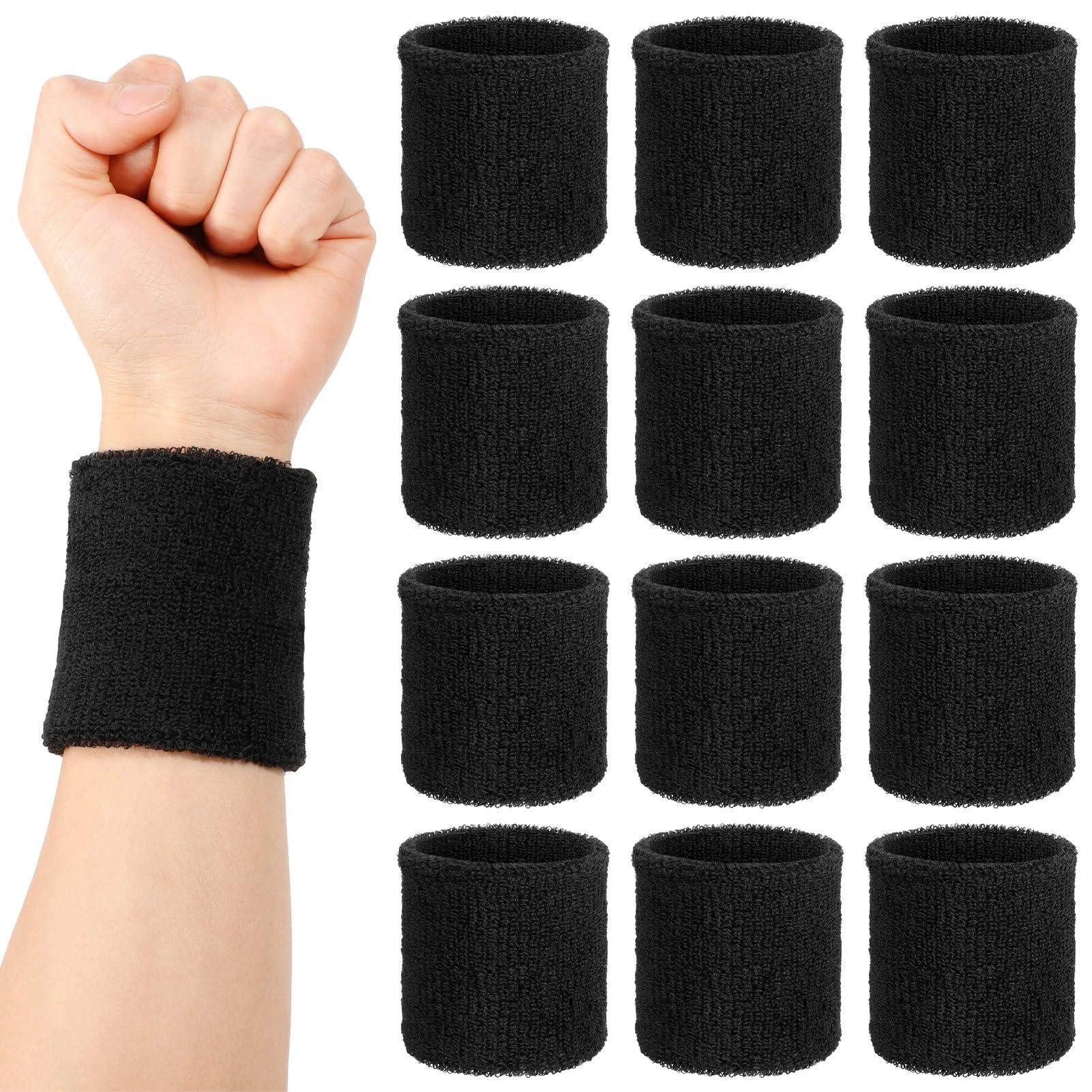 Partideal 12 pieces of welding tapes wrist black fitness arm welding tape 8 * 8cm wrist Elastic welding straps men's sports Wrist bands for tennis basketball football run
