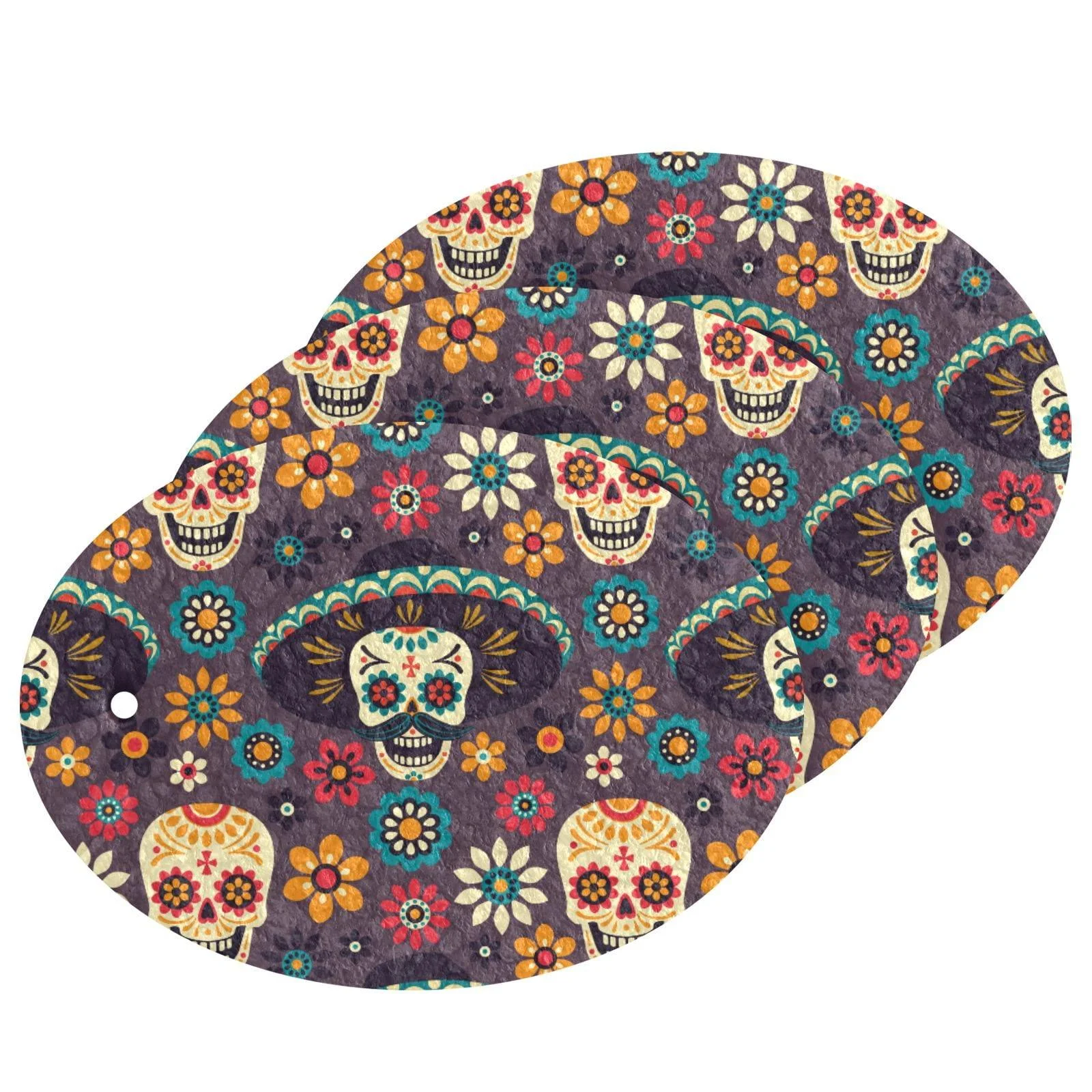 3-Pack Cleaning Kitchen Sponges Oval Hat Skull Floral Kitchen Cellulose Dishwashing Wood Pulp Cotton