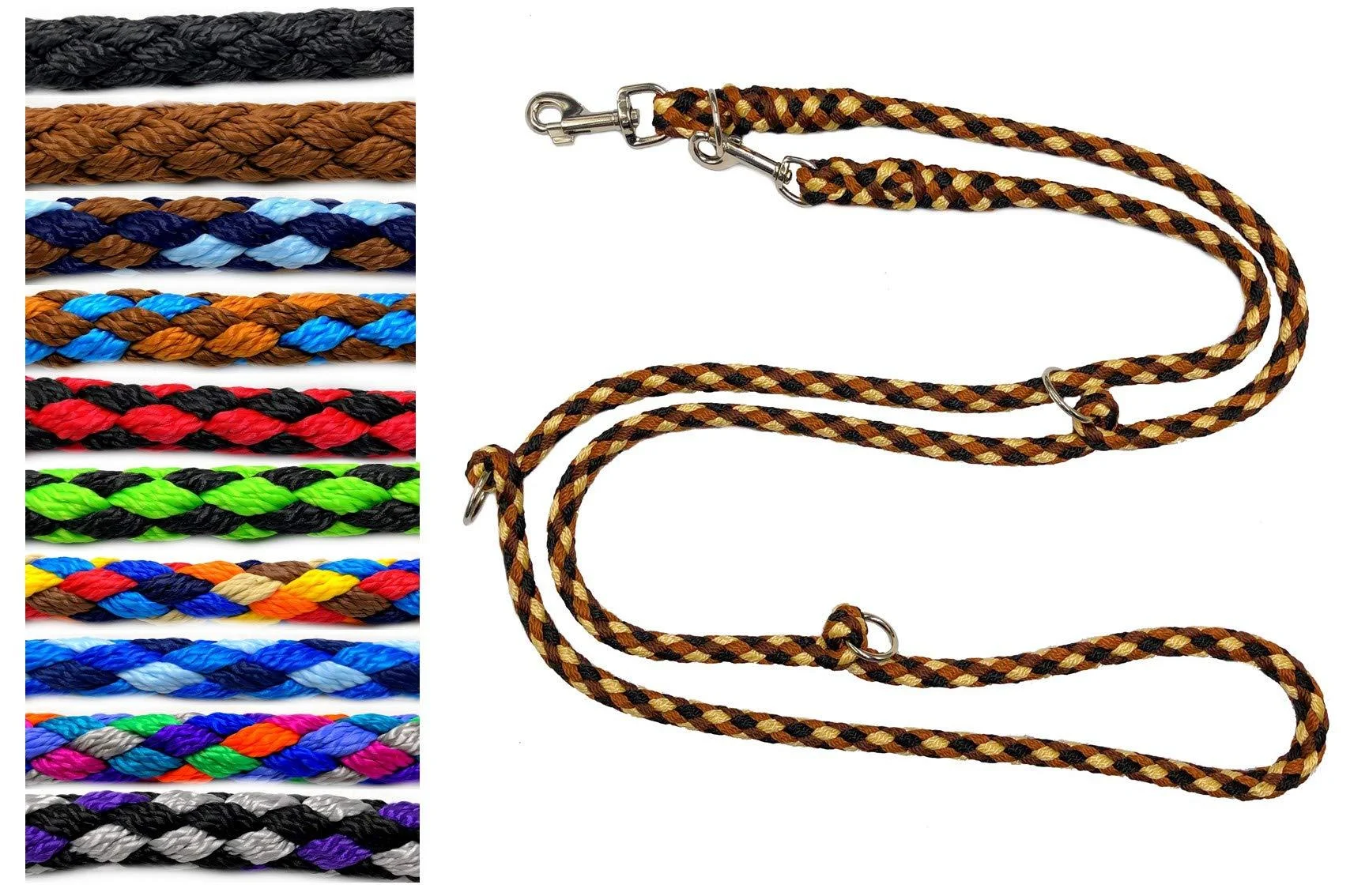 Dog linen large dogs up to 80 kg double-linen jumbo 2.40m / 2.80m / 3.50m / 5m adjustable practice line / guide very stable (2.80m 4-fold adjustable brownie (black and brown beige-dark brown)) 2.80m 4-fold adjustableBrownie (black and brown beige-dark bro