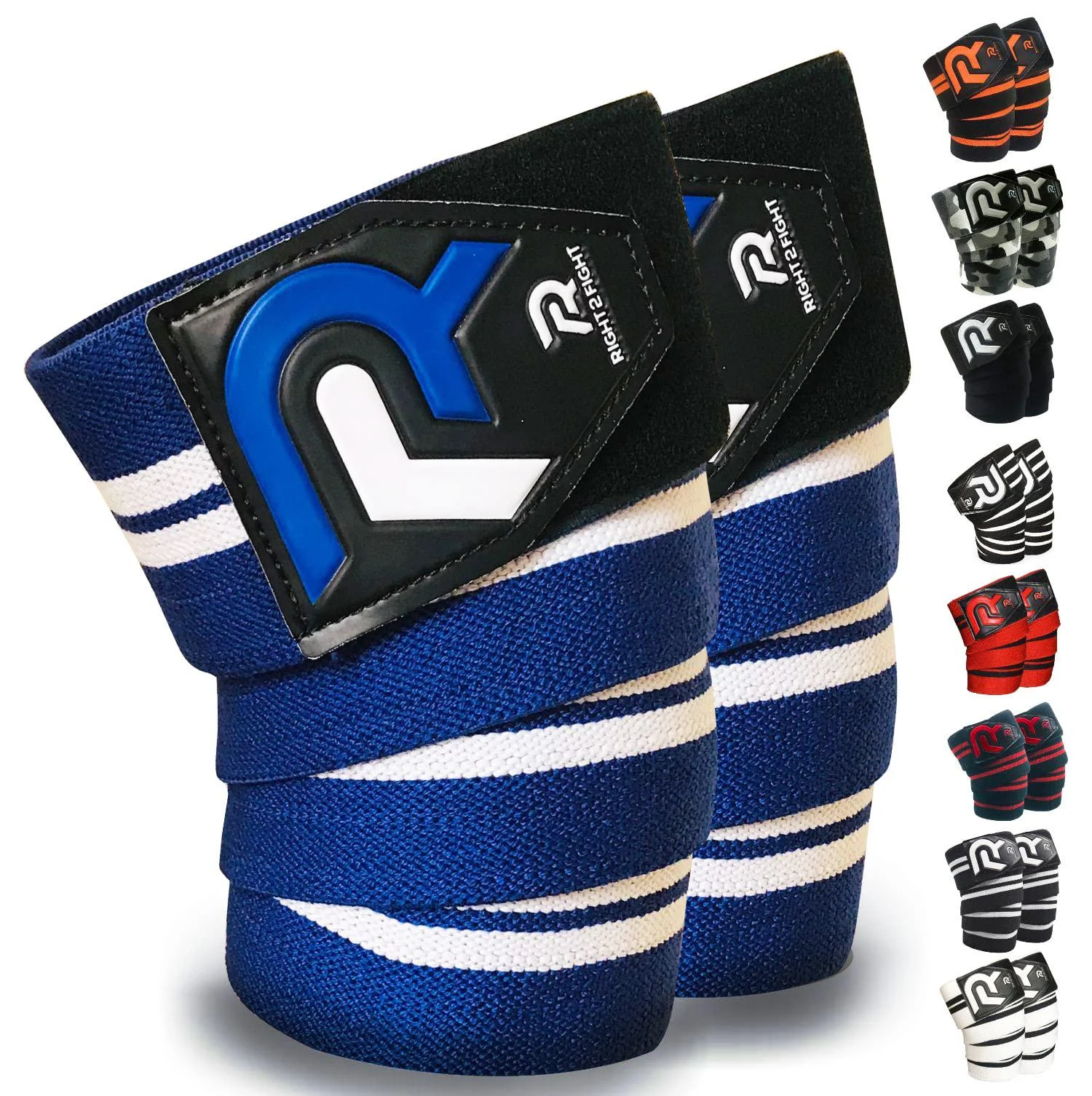 XR Knee Wraps, 78 Elasticated Knee Straps for Weightlifting for Women and Men, APPROVED BY IPL & USP, No-Slip Knee wraps for weightlifting, squat, Powerlifting and Knee sleeve, Avoid Injury Blue-White(Pair)