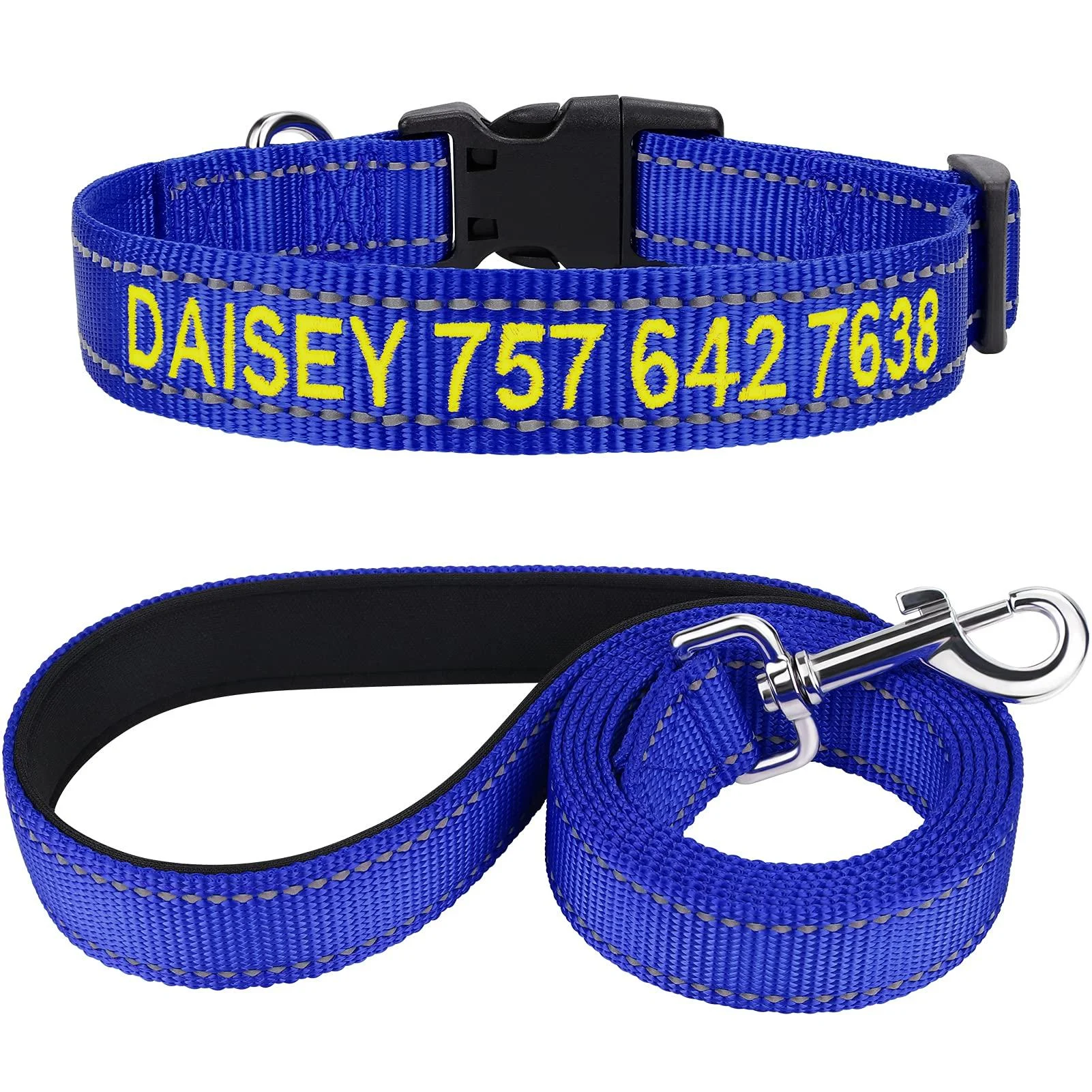 Tagme dog collar and leash personalized reflective dog collar with 1.5m double -sided reflective dog leash for small royal blue s (1 -pack) royal blue set