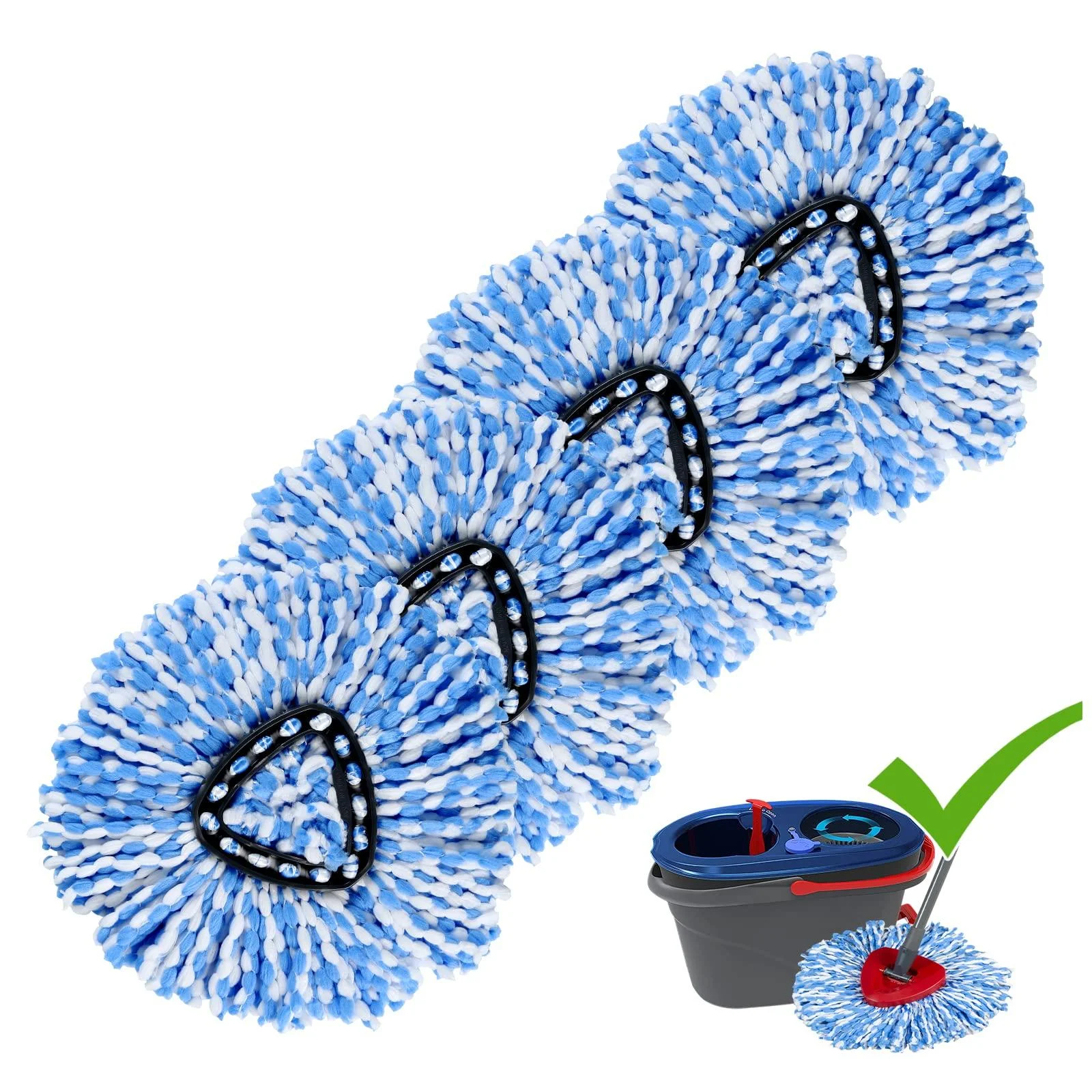 4 Pack Mop Replace Heads Compatible for O Cedar Spin Mop Refill Head Replacement for RinseClean 2-Tank System - Fluffy Microfiber Machine Washable 4 Mop