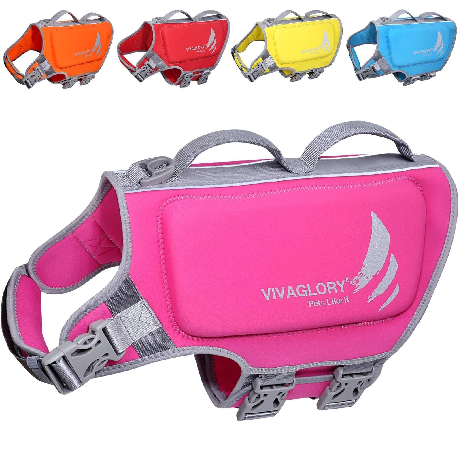 VIVAGLORY Lightweight Life Jacket for Dogs Pets Lifesaver Skin-friendly Neoprene for Large Dogs Dog Life Jackets with D-Ring & Quick Release Buckle Pink XL: 71-84cm (chest circumference) Pink