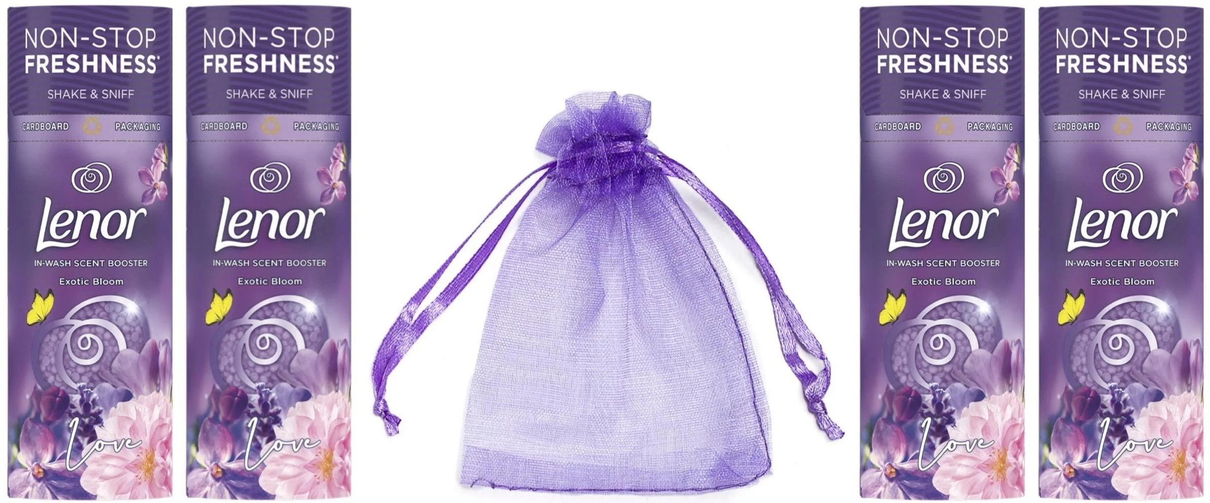 Lenor Laundry Perfume in-Wash Scent Booster Beads 176gr Exotic Bloom Scent 4Pk + Our Gift for You: Organza Bag Size: 9 x 7 x 0.1 cm