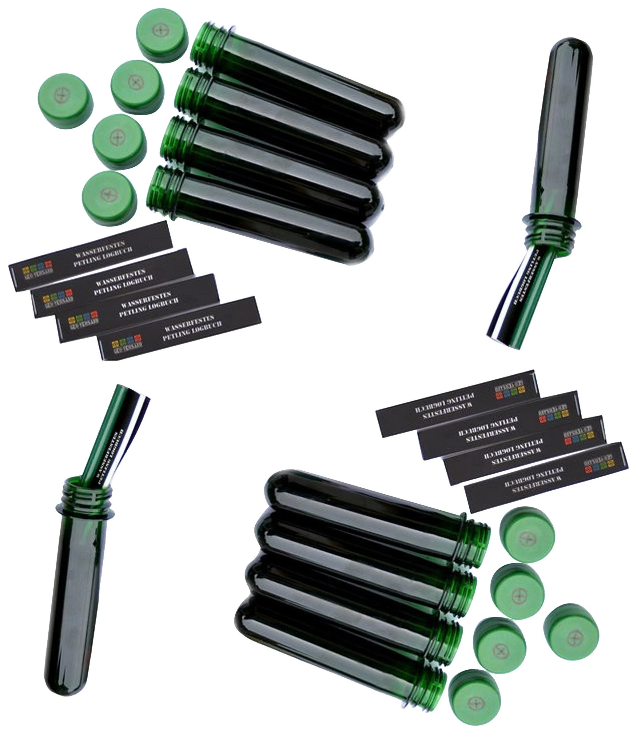 GEO-VERSAND 10 x Petling -only with logbooks and lid green 13 cm 10079